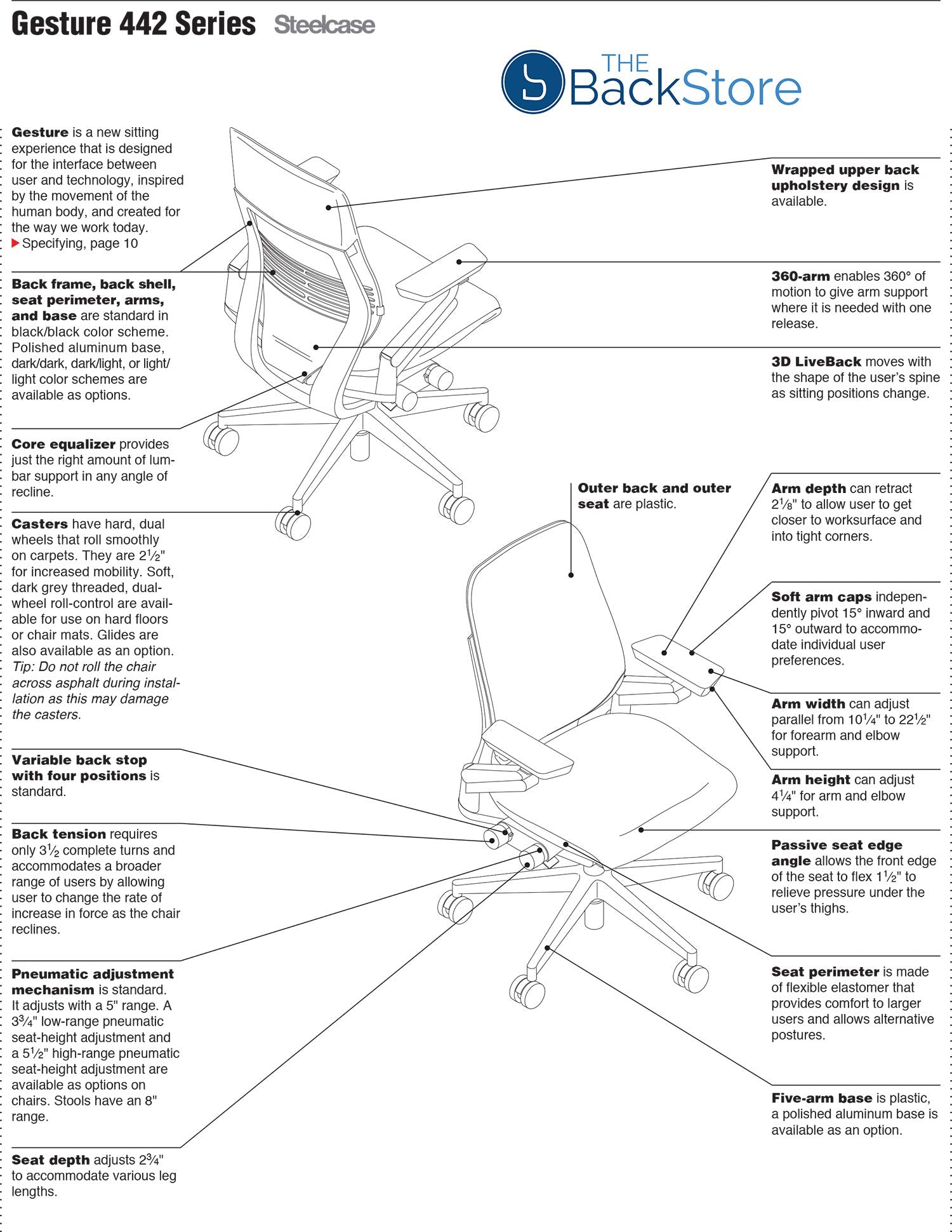 Steelcase Gesture Office Desk Chair with Headrest in Elmosoft Genuine Saddle L147 Leather Plus Lumbar Support High Black Frame wth Soft Hard Floor Casters - Medaid International