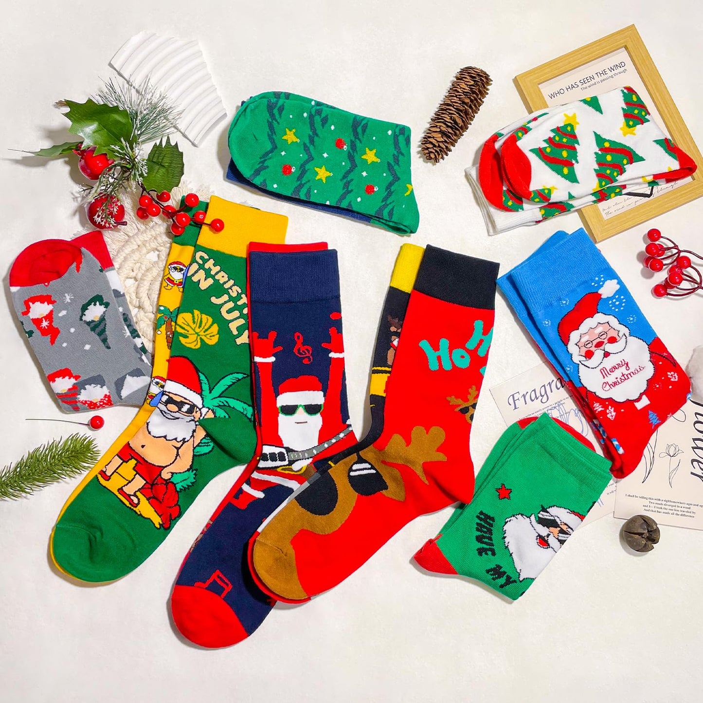 SUNOVELTIES Christmas Socks for Women/Men, 9 Pairs Funny Xmas Pattern Soft Winter Socks Bulk Novelty Cotton Crew Holiday Gifts - Medaid International
