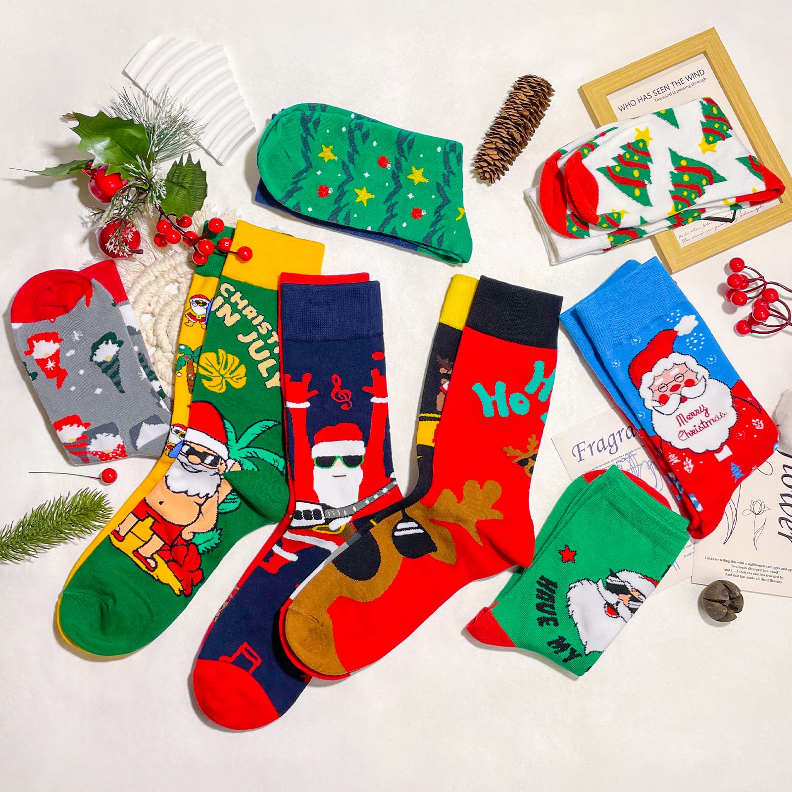 SUNOVELTIES Christmas Socks for Women/Men, 9 Pairs Funny Xmas Pattern Soft Winter Socks Bulk Novelty Cotton Crew Holiday Gifts - Medaid International