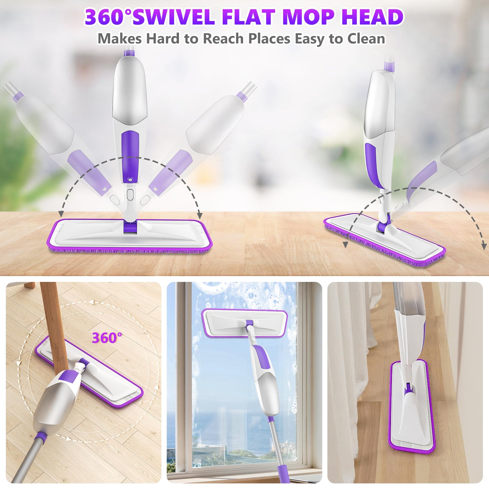Microfiber Spray Mops for Floor Cleaning - SEVENMAX Dry Wet Floor Mop with Sprayer 3 Washable Pads fit Swiffer Powermop for Hardwood Laminate Tile Wood Vinyl Ceramic Home Kitchen Cleaning - Medaid International