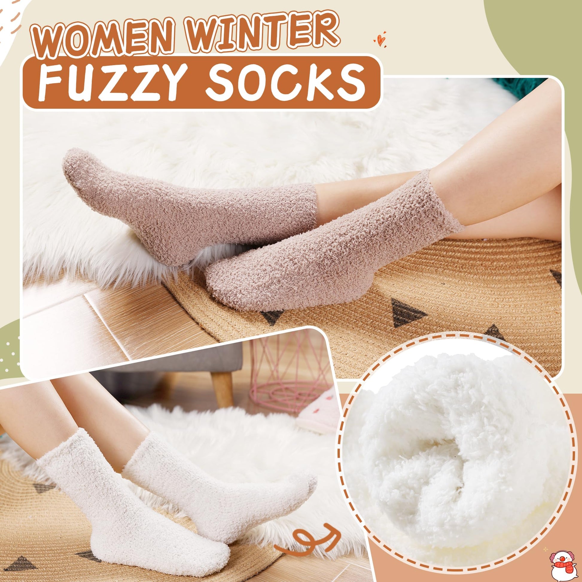 Velice Womens Fuzzy Socks Soft Cozy Fluffy Slipper Winter Warm Plush Sleeping Christmas Socks(Black/Grey) - Medaid International