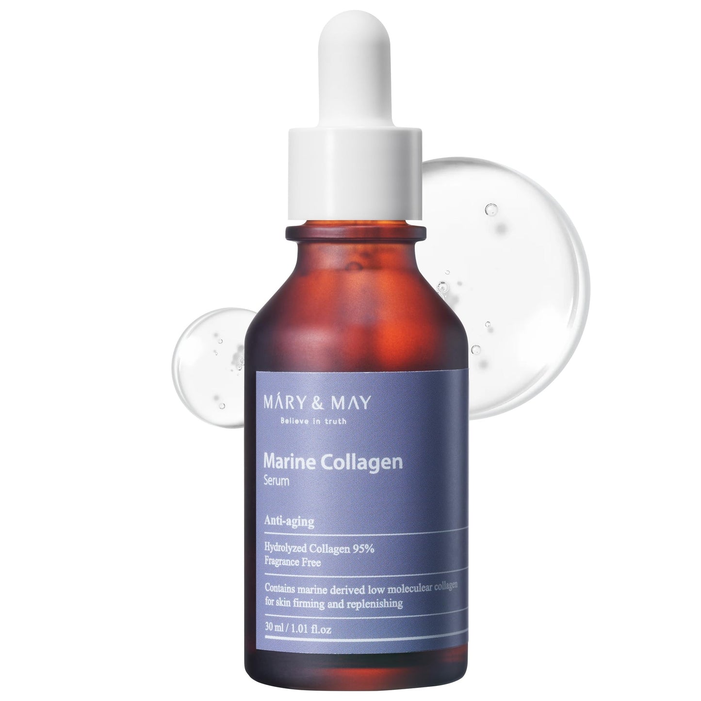 Mary&May Marine Collagen Serum - Hydrolyzed Low Molecular Collagen for Skin Firming and Replenishing, Hydrating - Korean Skincare, Fragrance Free, 1.01 fl.oz. - Medaid International