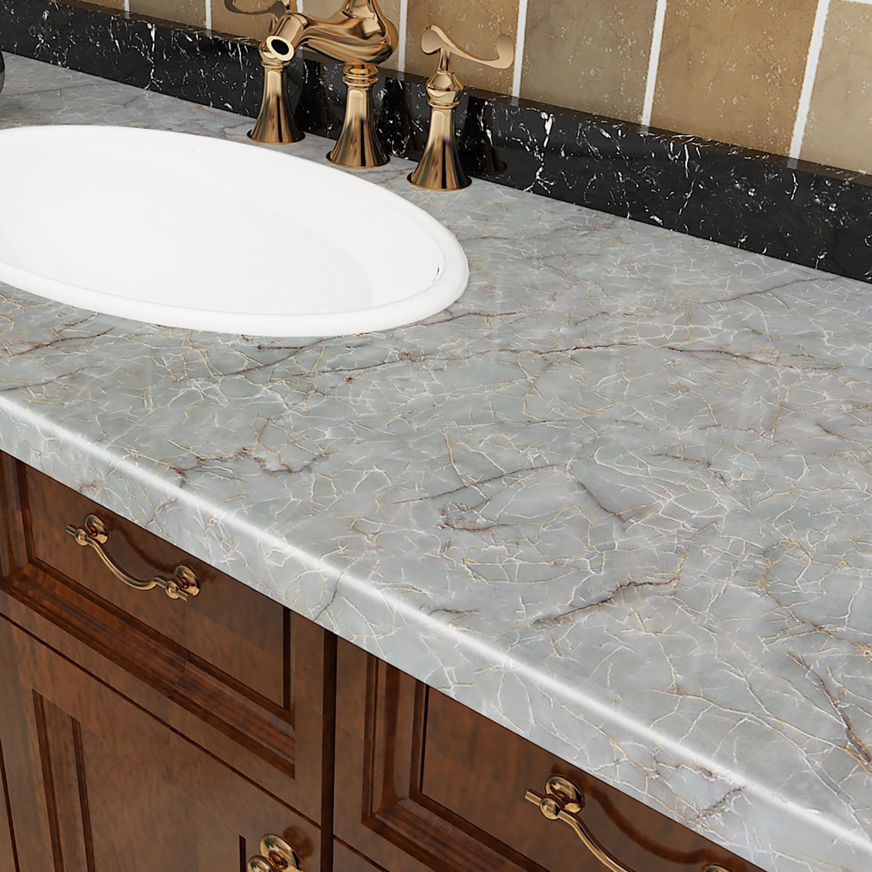 Livelynine Green Marble Countertop Contact Paper Waterproof Peel and Stick Countertops Kitchen Wallpaper Marble Vinyl Wrap Kitchen Counter Top Covers Self Adhesive Covering Desk Table 15.8x78.8 - Medaid International