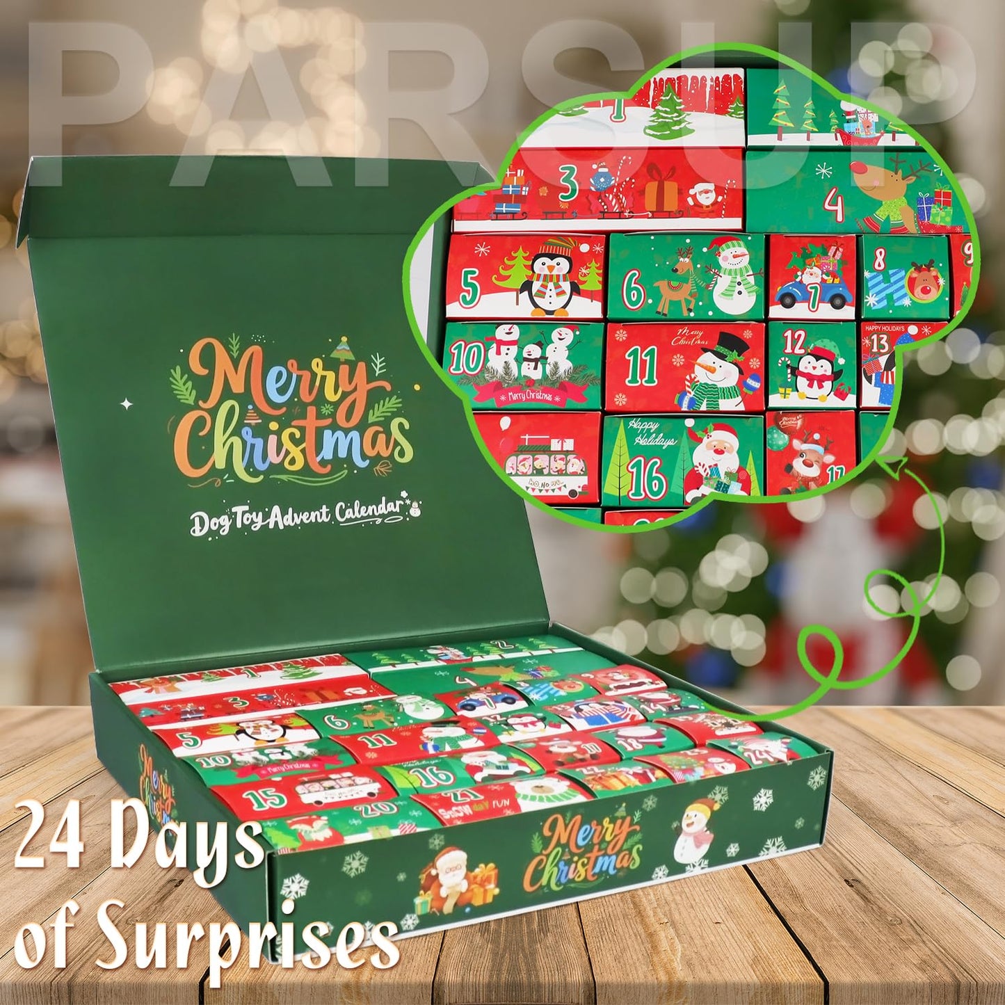 Dog Advent Calendar, 24 Days Pet Toy Christmas Countdown Calendar with Chew Ropes Toys Squeaky Balls Teething Toys for Xmas Small Puppy Terrier - Medaid International