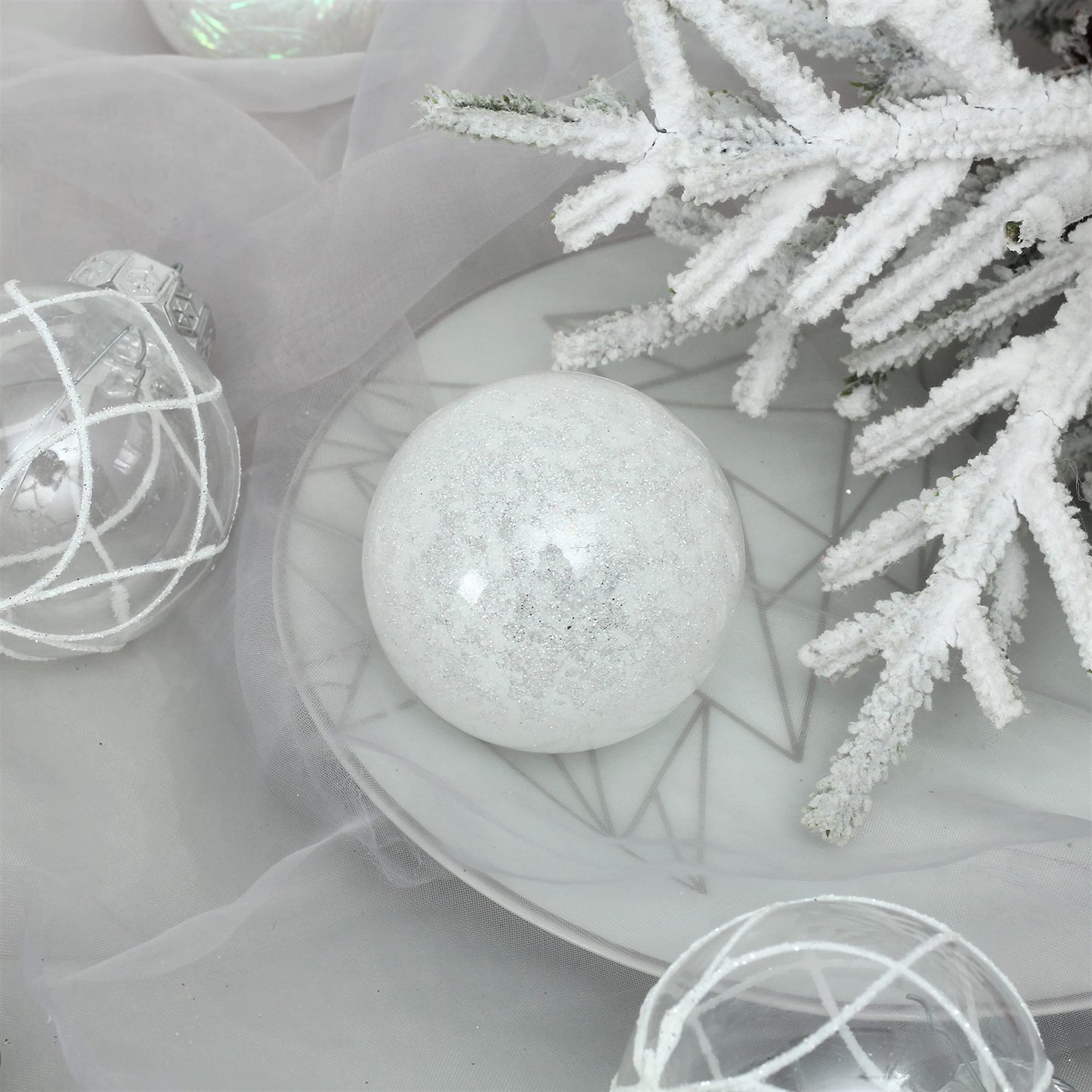 Clear Christmas Ball Ornaments, 30ct 2.36 Inch White Christmas Ornaments Balls for Christmas Tree with Delicate Stuff Shatterproof Hanging Xmas Tree Baubles Decorations for Wedding Christmas - Medaid International