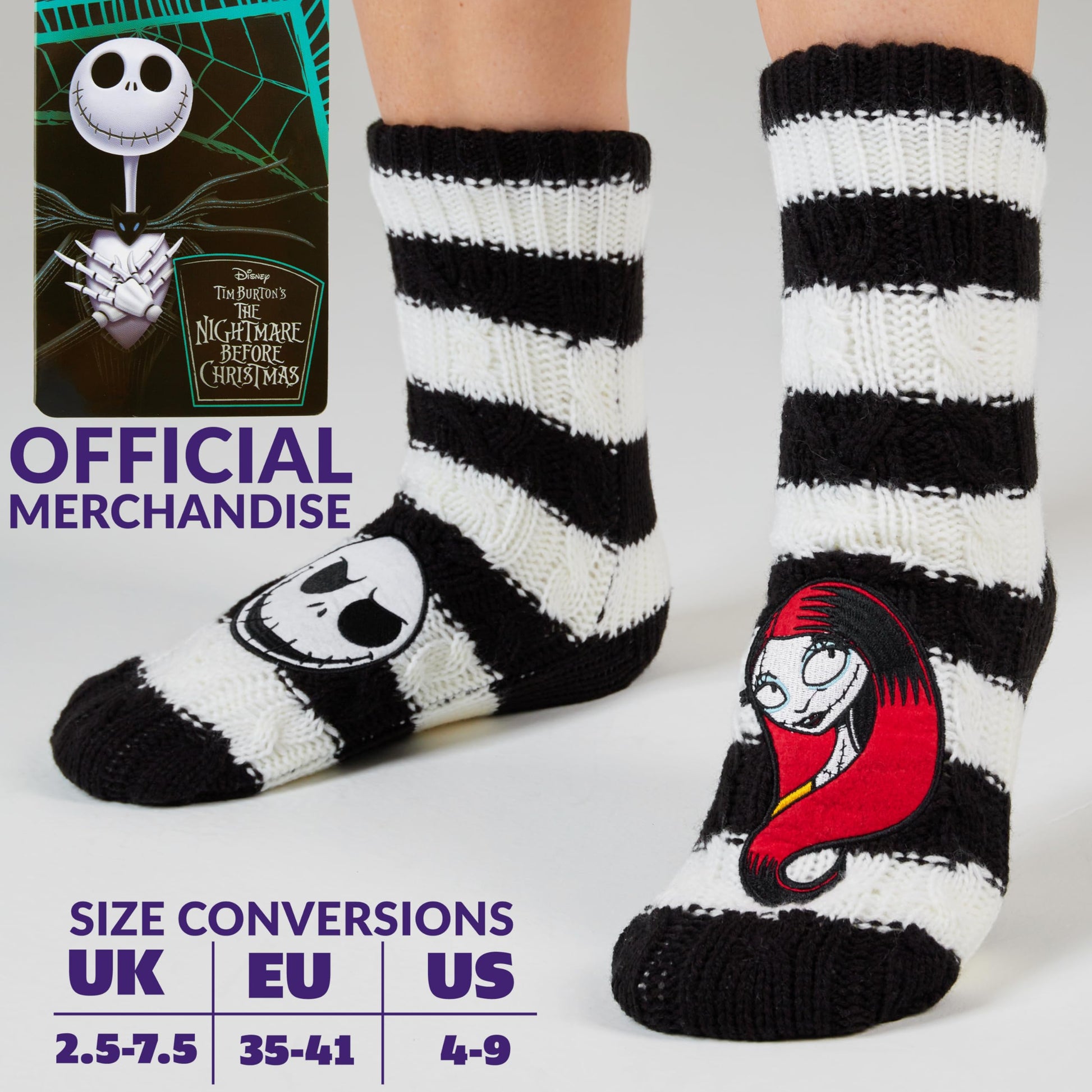 Get Trend The Nightmare Before Christmas Slipper Socks with Grips for Women, Teens, Size 4–9, Non Slip Fluffy Socks, Cozy Gifts for Women (4/9 US, White/Black TNBC) - Medaid International