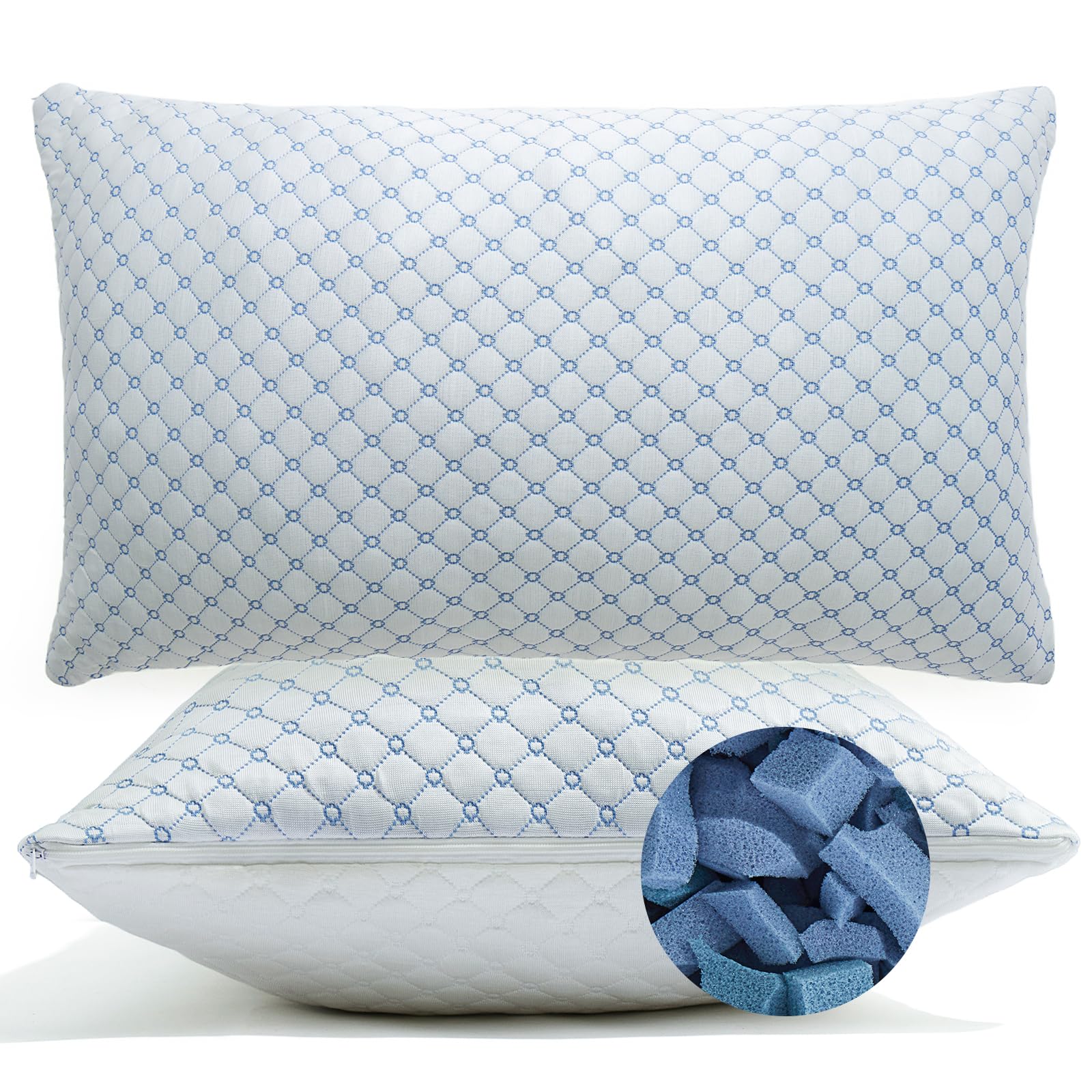 Yagamo Shredded Memory Foam Pillows for Bed Set of 2, Cooling Pillows for Sleeping Queen Size 2 Pack, Adjustable Cool Pillow for Side, Back and Stomach Sleepers - Medaid International
