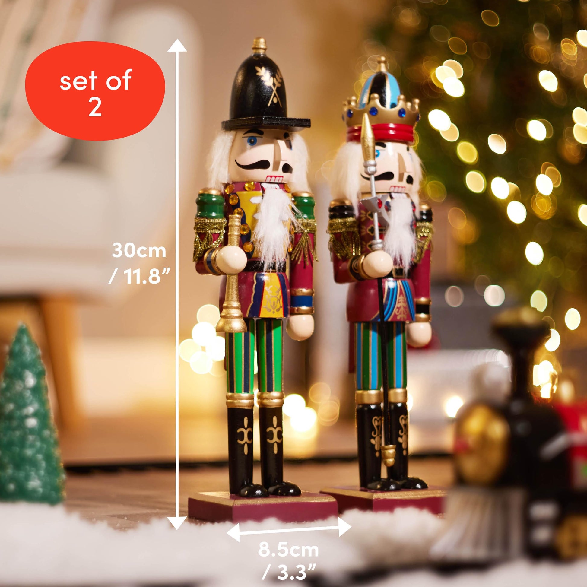 THE TWIDDLERS 2 Pack 12 Inch Wooden Nutcracker Christmas Decor King & Guard Soldier (Red) Decorative Christmas Nutcracker Figures, Nutcracker Christmas Decorations, Cascanueces de Navidad in Gift Box - Medaid International