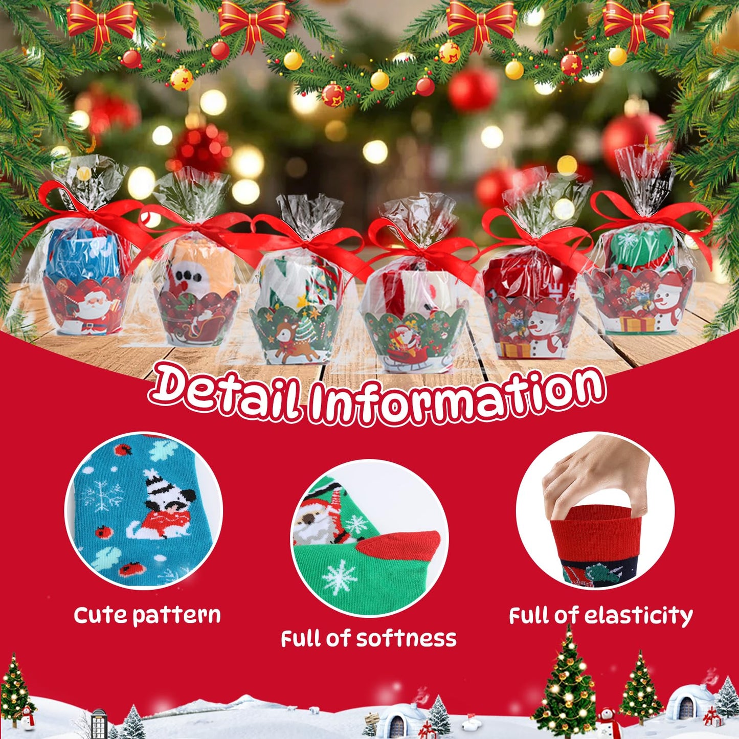 EUBUY 24 Pairs Christmas Cupcake Socks DIY Gift, Christmas Socks Warm Soft Xmas Crew Sock for Women Men Girls Gift Packaging - Medaid International