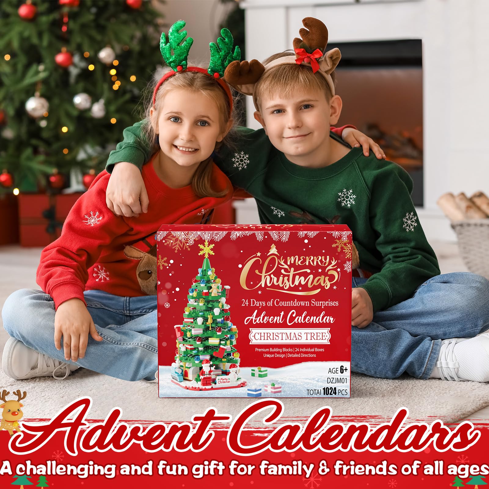 Advent Calendar 2025 for Kids Boys Girls, 24 Days Surprise Christmas Tree Building Blocks Christmas Countdown Calendar Gift Box with 1024 PCS Xmas Building Bricks Toy Decor for Teens Adults Women Men - Medaid International