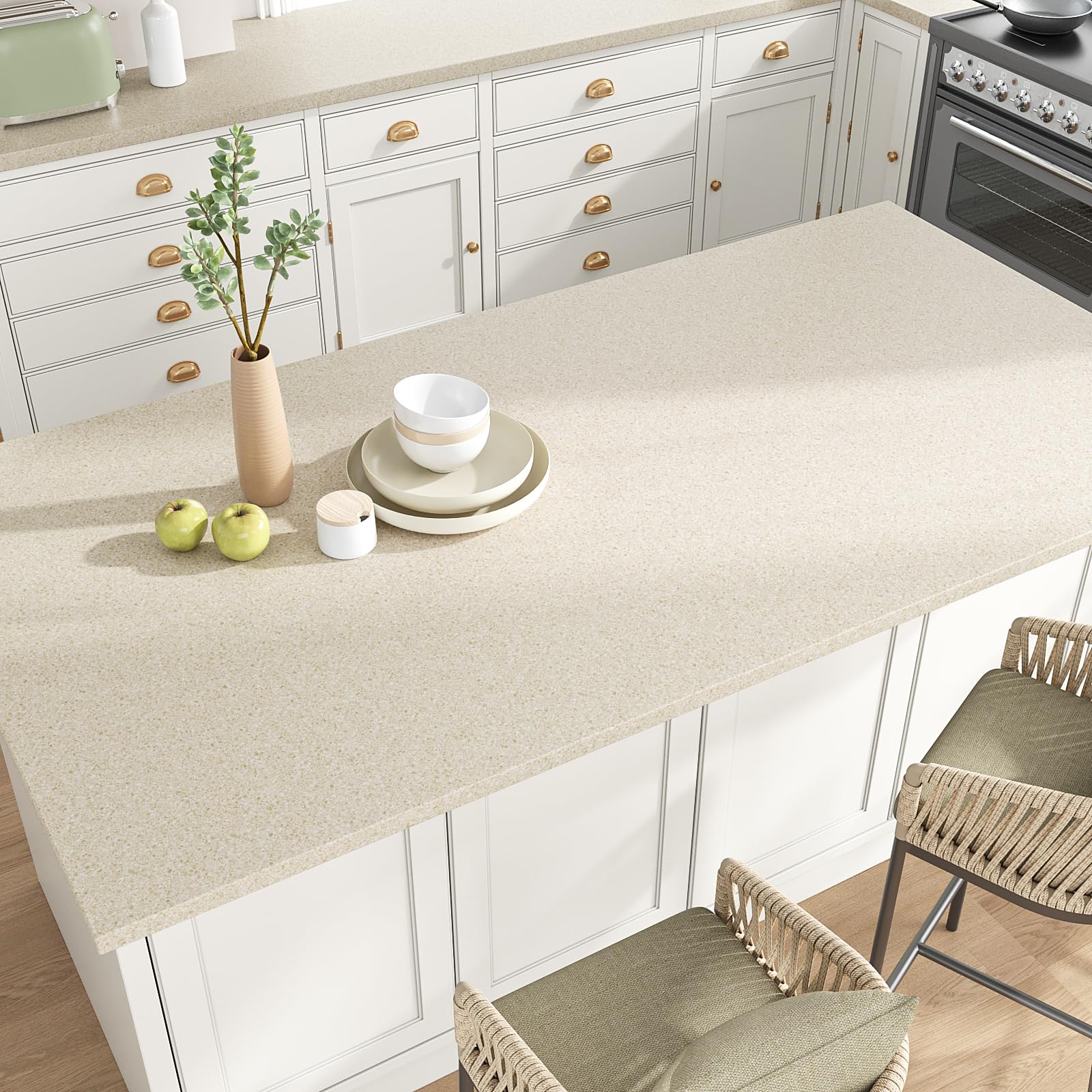 VEELIKE Beige Granite Contact Paper for Countertops Waterproof Peel and Stick Countertops Covers 15.7''x118'' Marble Countertop Wallpaper Peel and Stick Counter Top Vinyl Wrap for Kitchen Bathroom - Medaid International