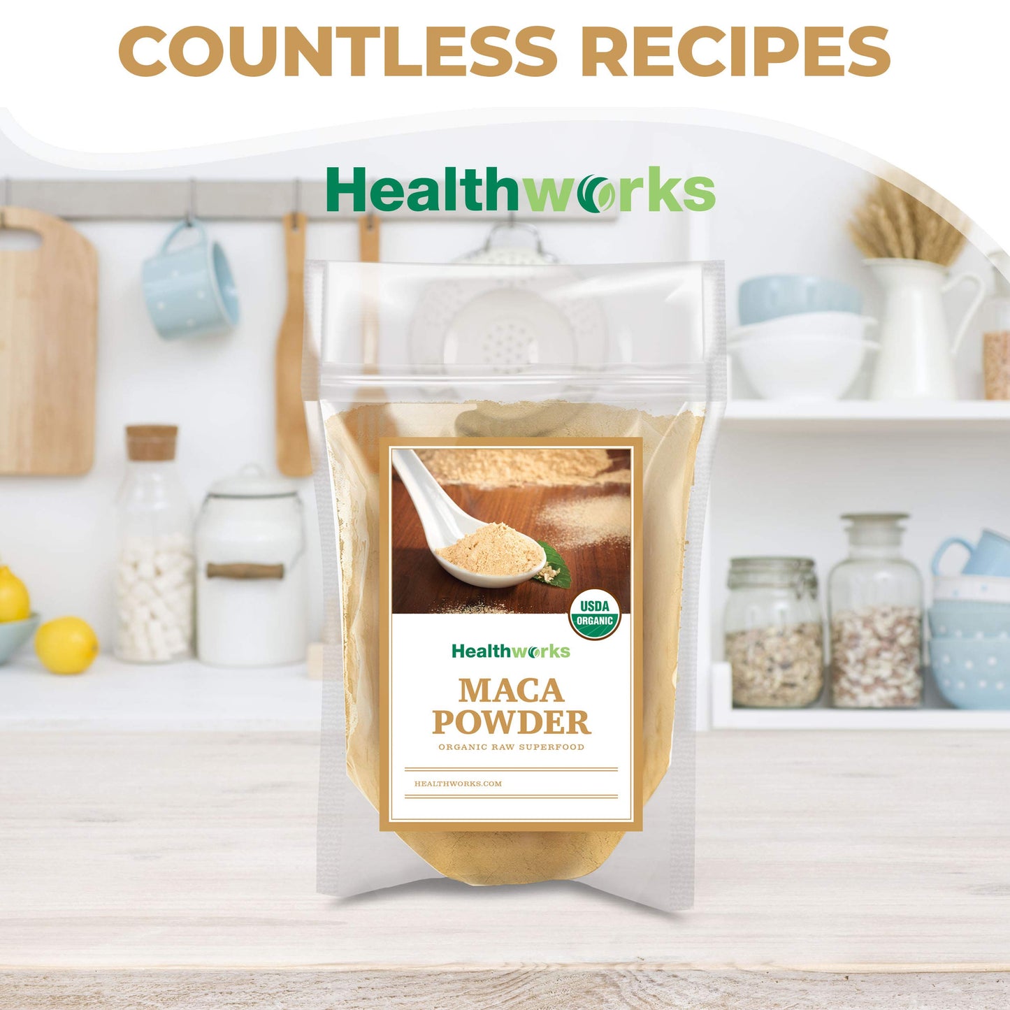 Healthworks Superfoods Organic Maca Powder Raw - 32 Oz / 2 Lbs - Certified Organic Flour Use - Keto, Vegan & Non-GMO - Premium Peruvian Origin - Breakfast, Smoothies, Baking & Coffee - Antioxidant - Medaid International