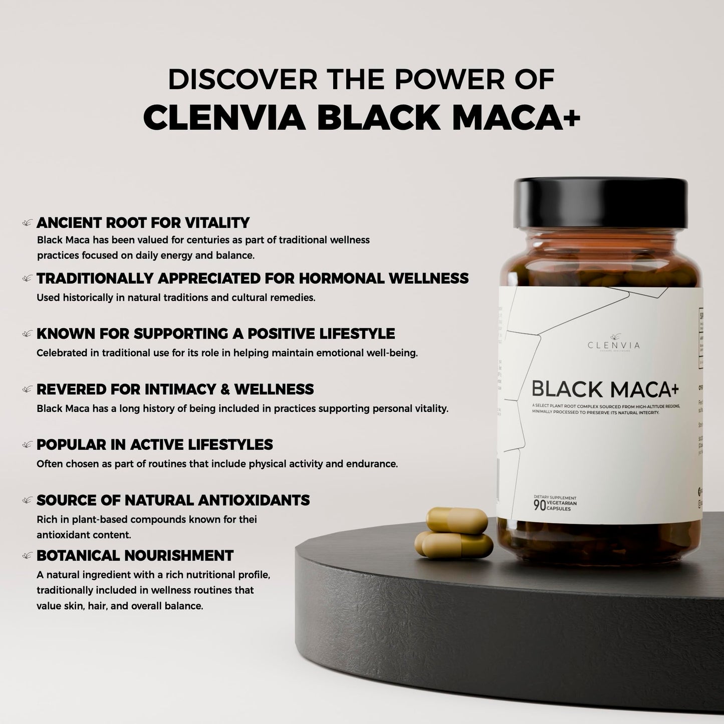 Black Maca Capsules – 1500mg Premium Organic Maca Root Powder – Nutrient-Rich Superfood Packed with Vitamins A, C, B-Complex, Iron, Zinc & Calcium – Non-GMO, Gluten-Free, 90 Count, Made in The USA - Medaid International