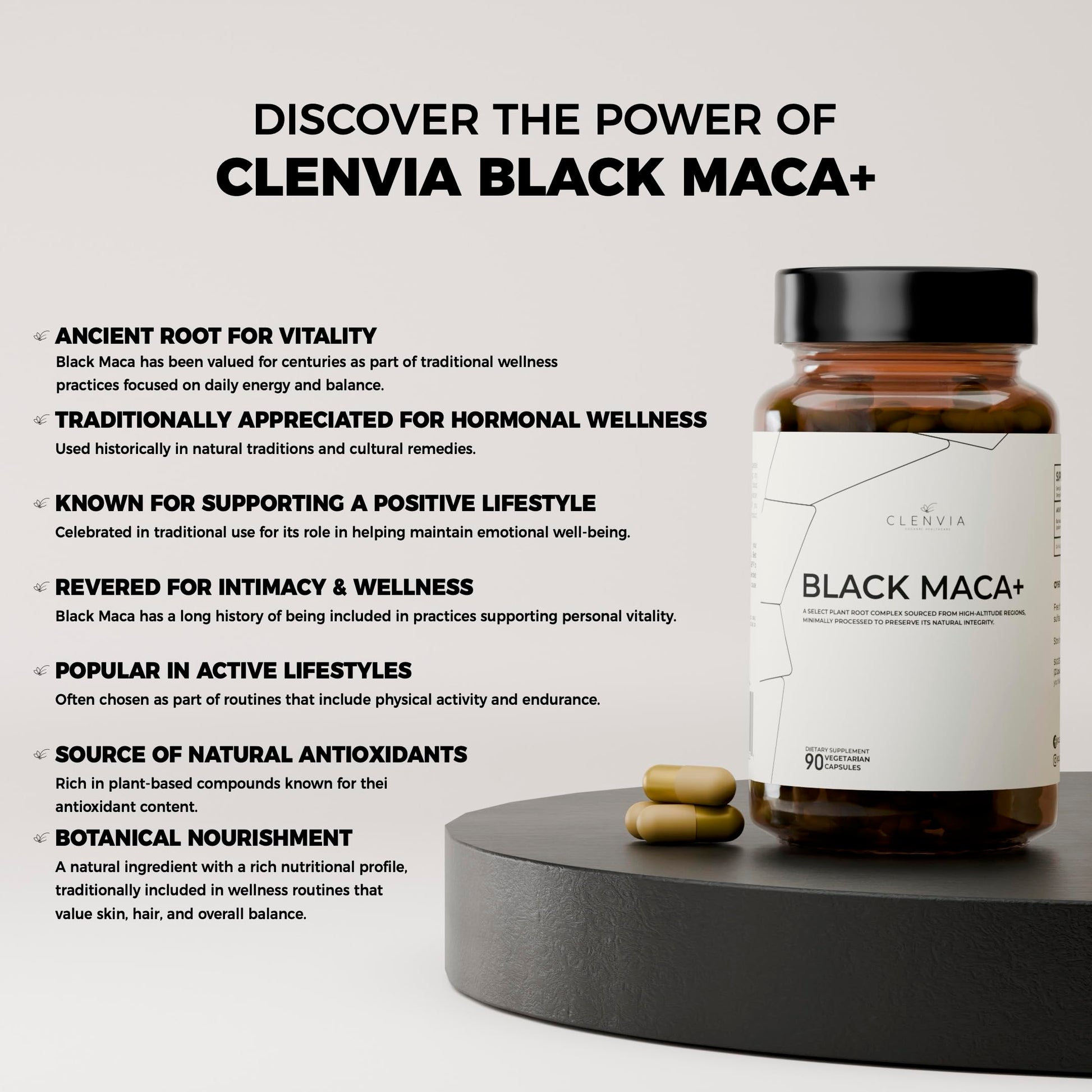 Black Maca Capsules – 1500mg Premium Organic Maca Root Powder – Nutrient-Rich Superfood Packed with Vitamins A, C, B-Complex, Iron, Zinc & Calcium – Non-GMO, Gluten-Free, 90 Count, Made in The USA - Medaid International
