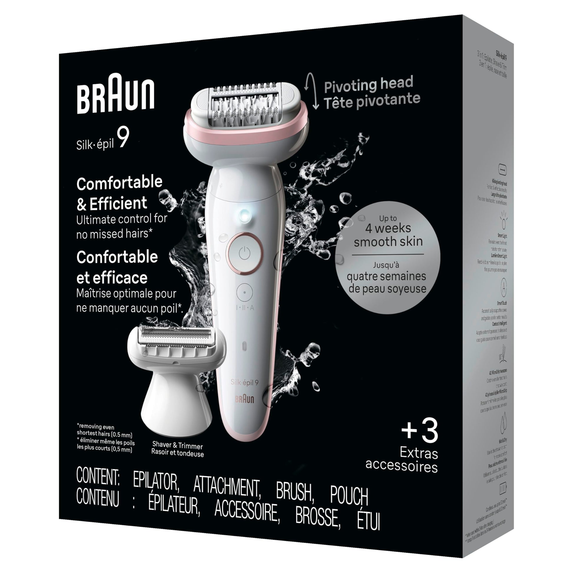 Braun Epilator Silk-épil 9, Hair Removal Device, Women Shaver & Trimmer, Pivoting Head, Wet and Dry Epilator, Includes Shaver Head and Trimmer Comb, SES9-030 - Medaid International