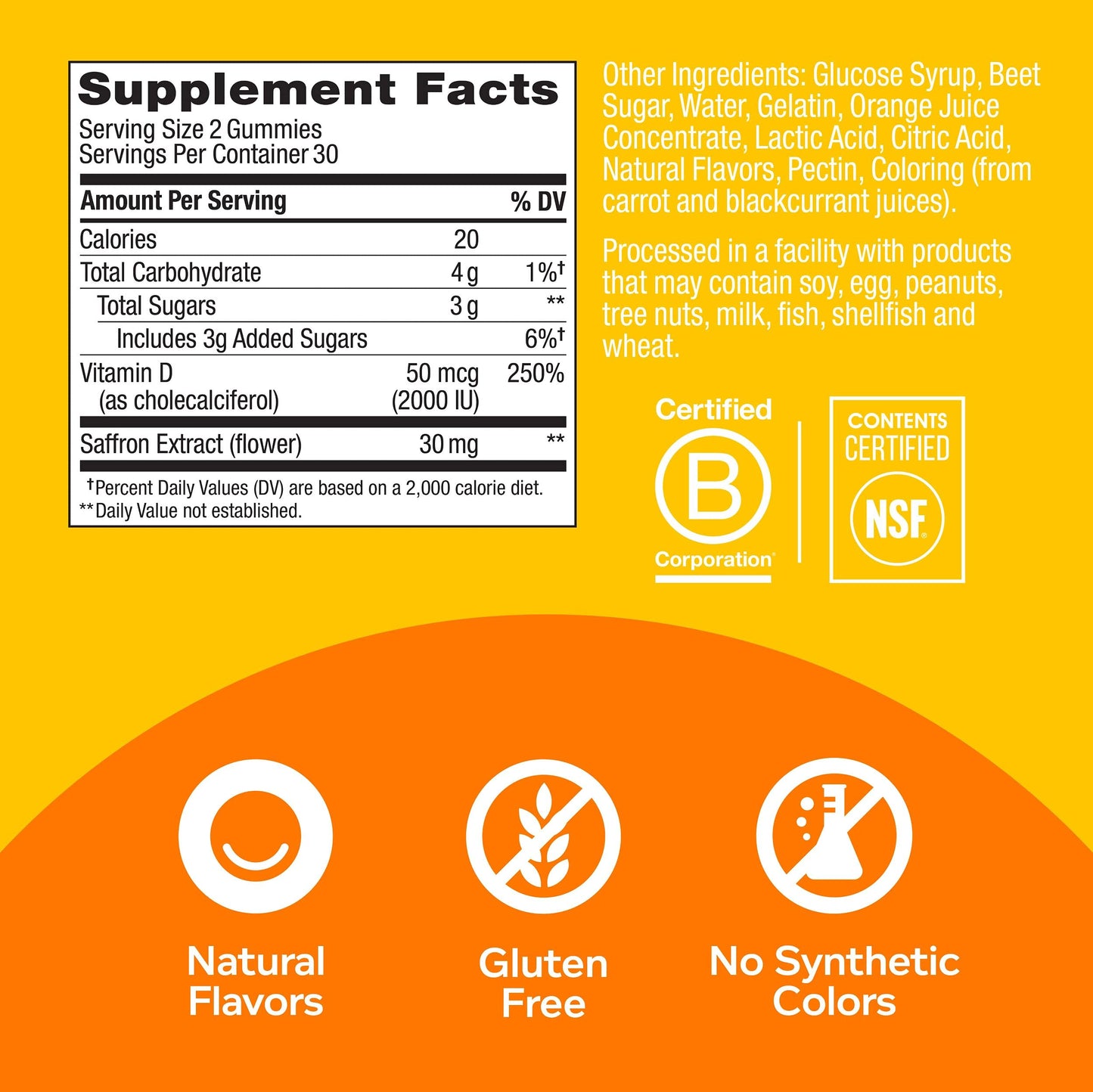 OLLY Hello Happy Gummy Worms, Mood Balance Support, Vitamin D, Saffron, Adult Chewable Supplement, Tropical Zing - 60 Count - Medaid International