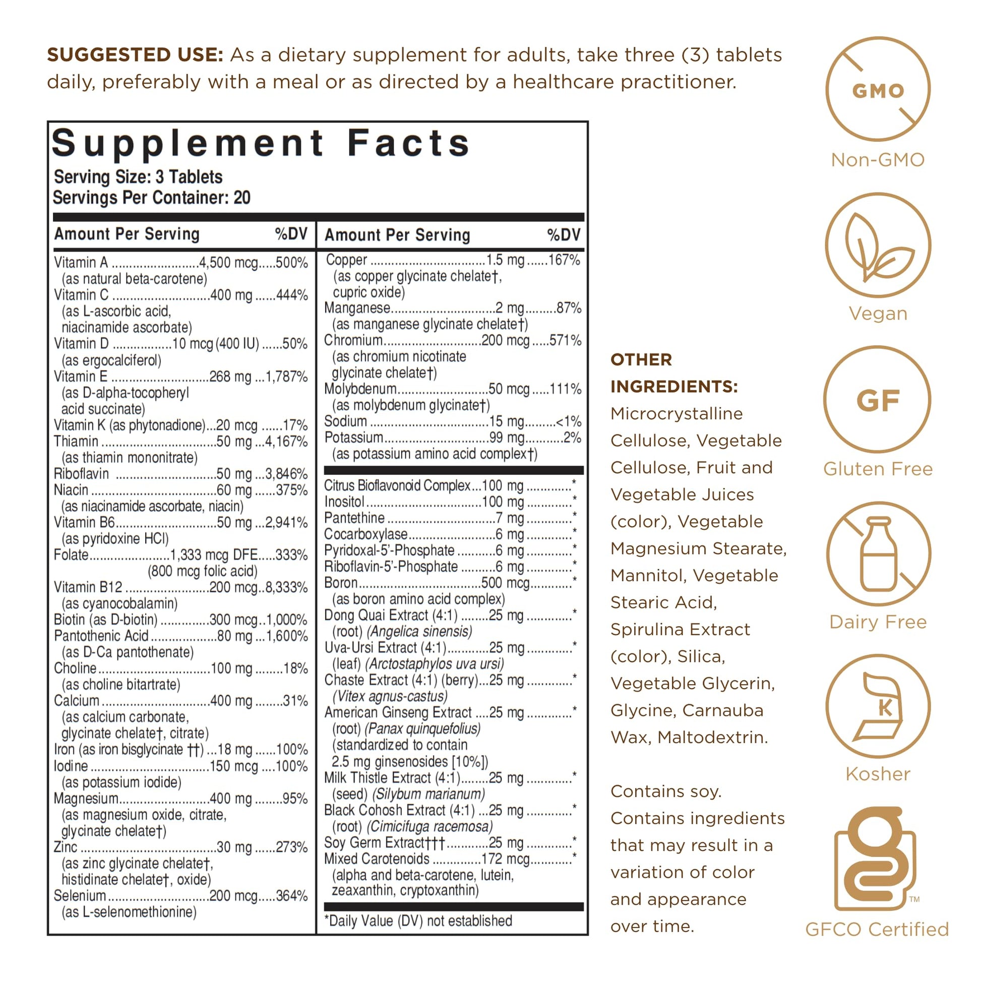 Solgar Female Multiple - 60 Tablets - Multivitamin, Mineral & Herbal Formula for Women - Vegan, Gluten Free & Dairy Free - 20 Servings - Medaid International