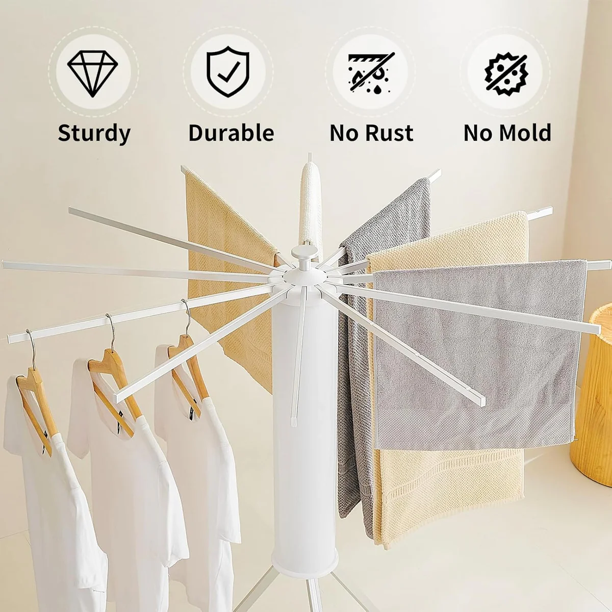 Folding Tripod Clothes Airer ‚Äì Compact Drying Rack with 16 Rotating Arms, Aluminum, Indoor/Outdoor Use - Medaid International