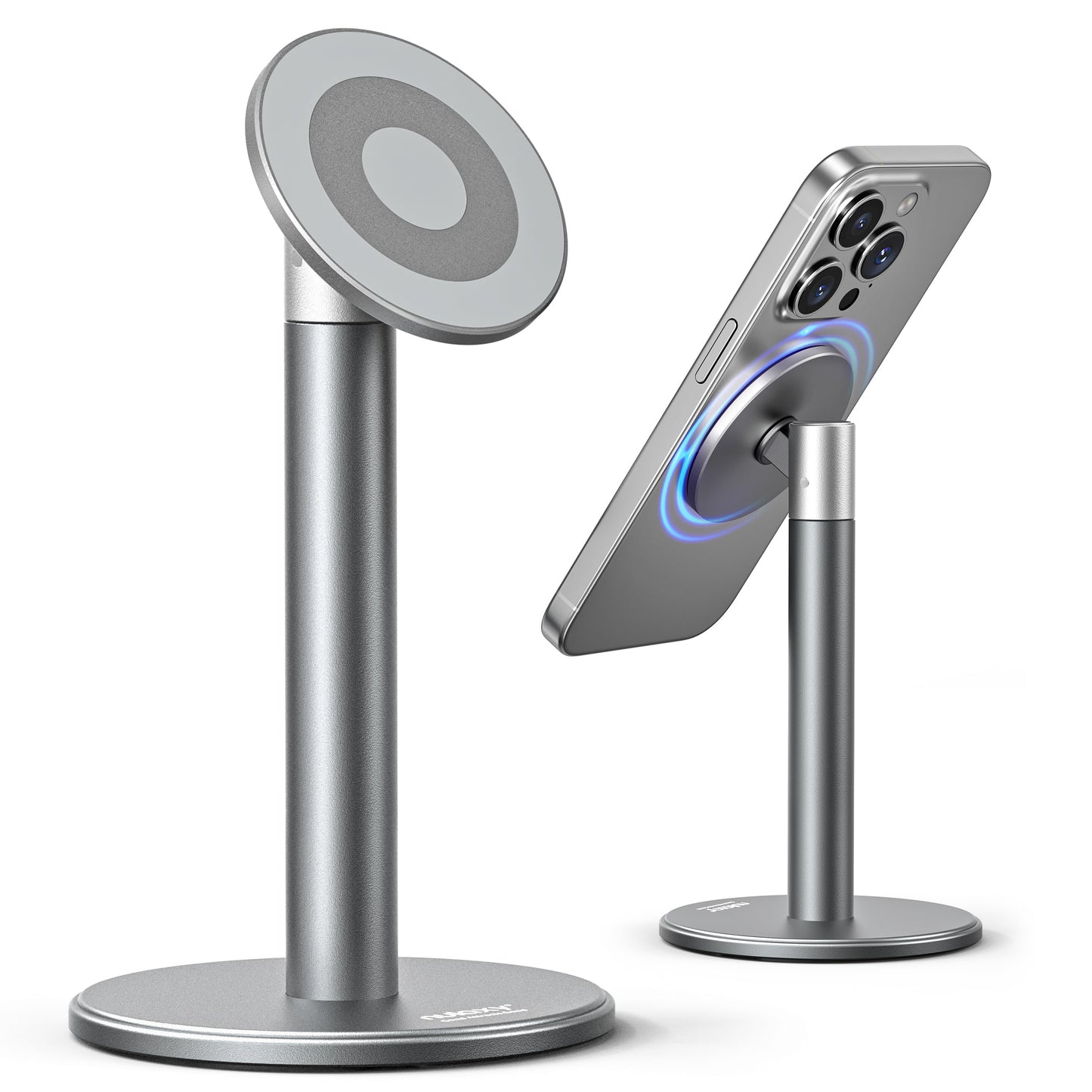 Nulaxy Magnetic Full Aluminum Cell Phone Stand for MagSafe with Metal Ring, 360 Rotating Phone Stand for Desk, Office Desk Accessories, Adjustable Phone Holder Compatible with All Phones, Gray - Medaid International