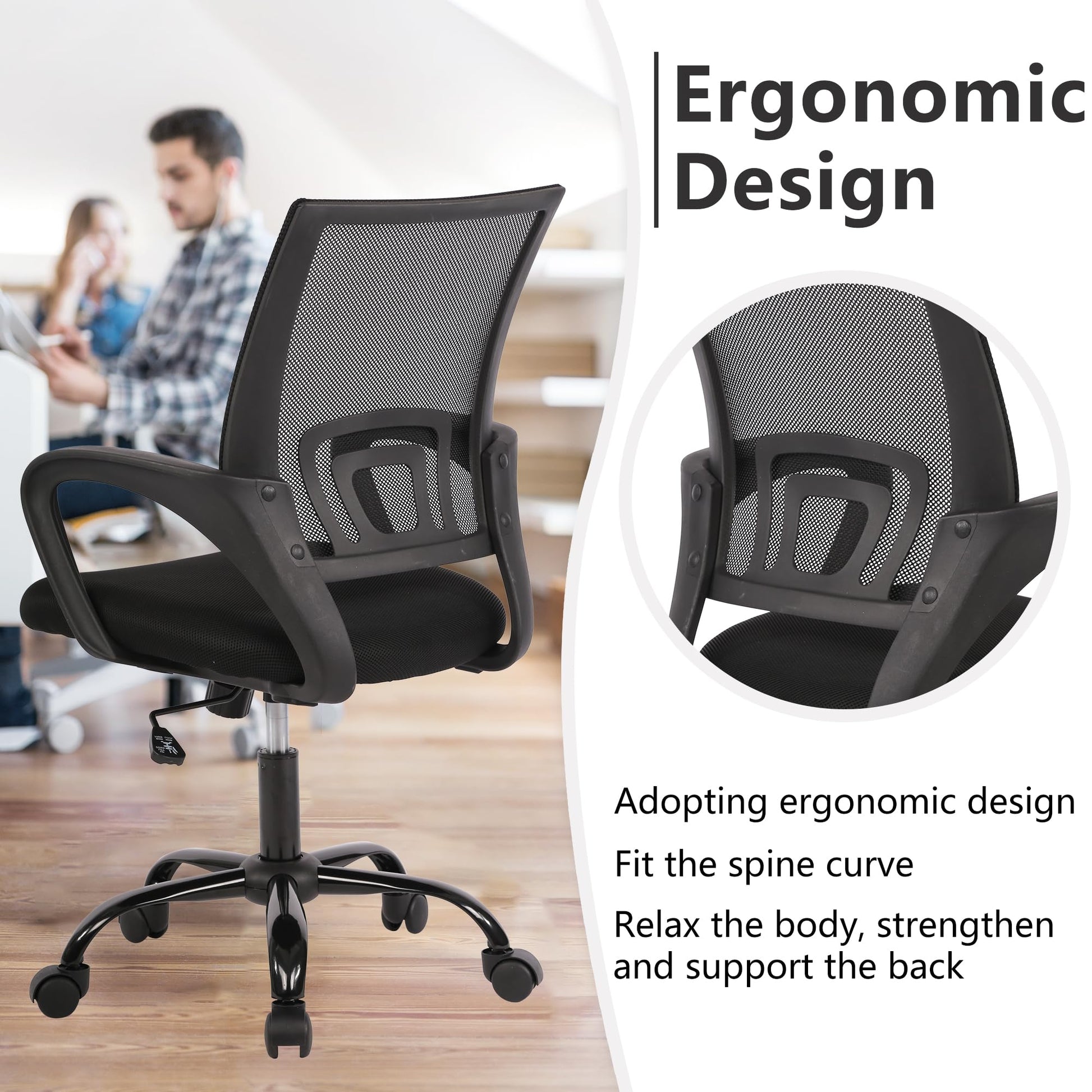 PayLessHere Office Computer Chair Ergonomic Cheap Desk Chair Adjustable Comfortable Mid Back Task Rolling Swivel with Lumbar Support for Home Office (Pack of 1, Black) - Medaid International