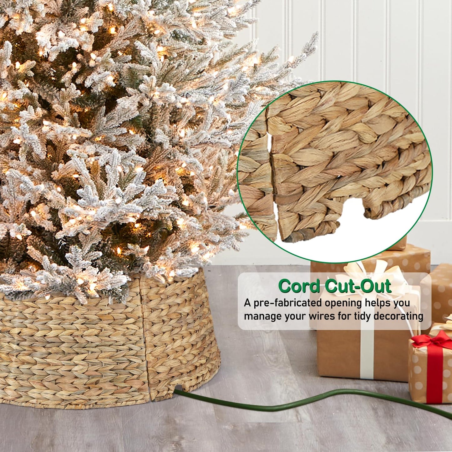 5-Piece Rattan Christmas Tree Collar - 26" Rustic Farmhouse Tree Skirt- Xmas Tree Base Cover for Christmas Decoration- Woven Holiday Tree Ring Accessory for Home, Living Room (Natural, 26 in) - Medaid International