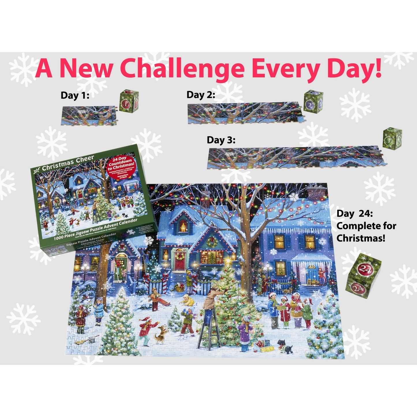 Advent Calendar Jigsaw Puzzle 1000 Pieces - Christmas Cheer by Vermont Christmas Company - Count Down to Christmas Jigsaw Puzzle - Use Year After Year - Medaid International