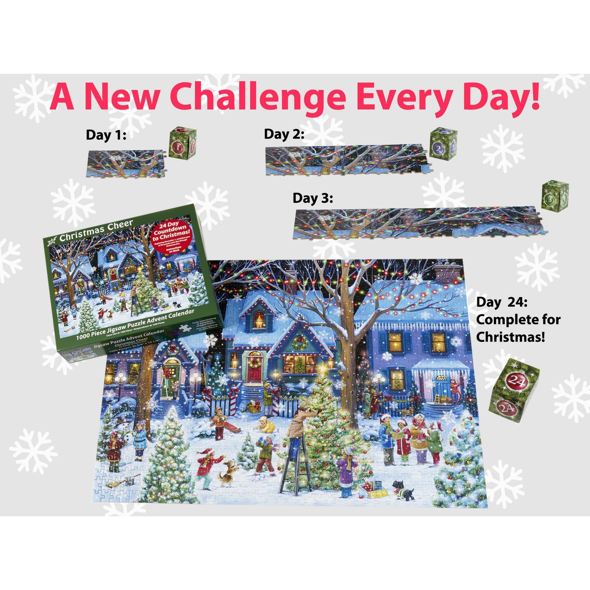 Advent Calendar Jigsaw Puzzle 1000 Pieces - Christmas Cheer by Vermont Christmas Company - Count Down to Christmas Jigsaw Puzzle - Use Year After Year - Medaid International
