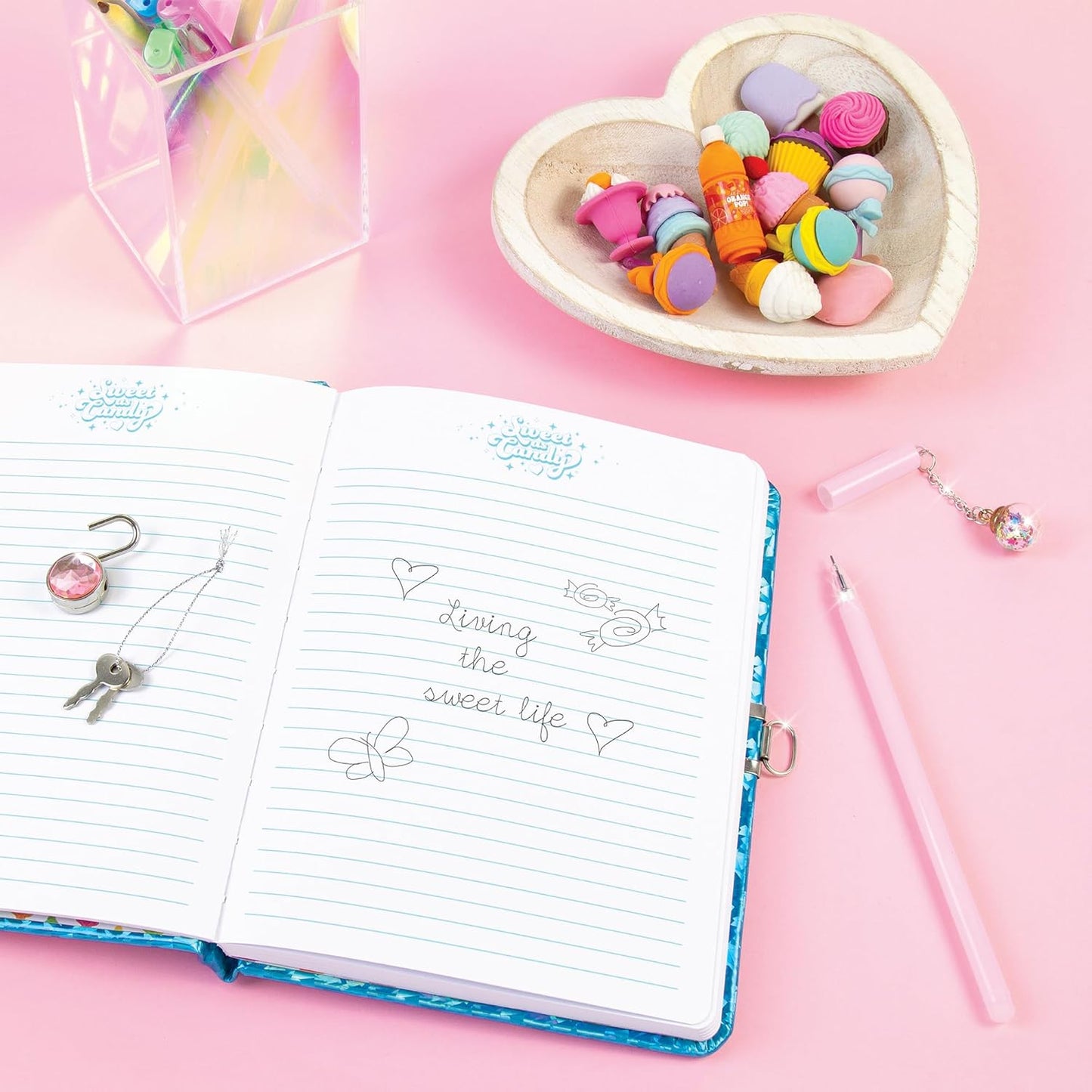 Bubble Gum Glitter Locking Journal with Pen - Medaid International