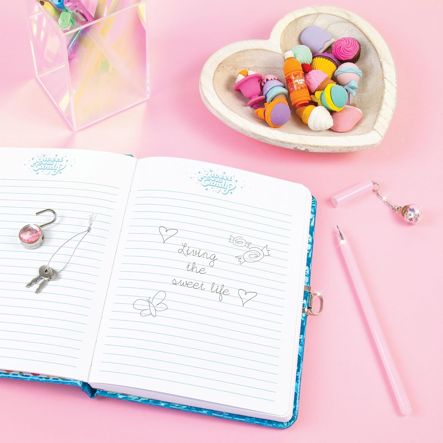 Bubble Gum Glitter Locking Journal with Pen - Medaid International