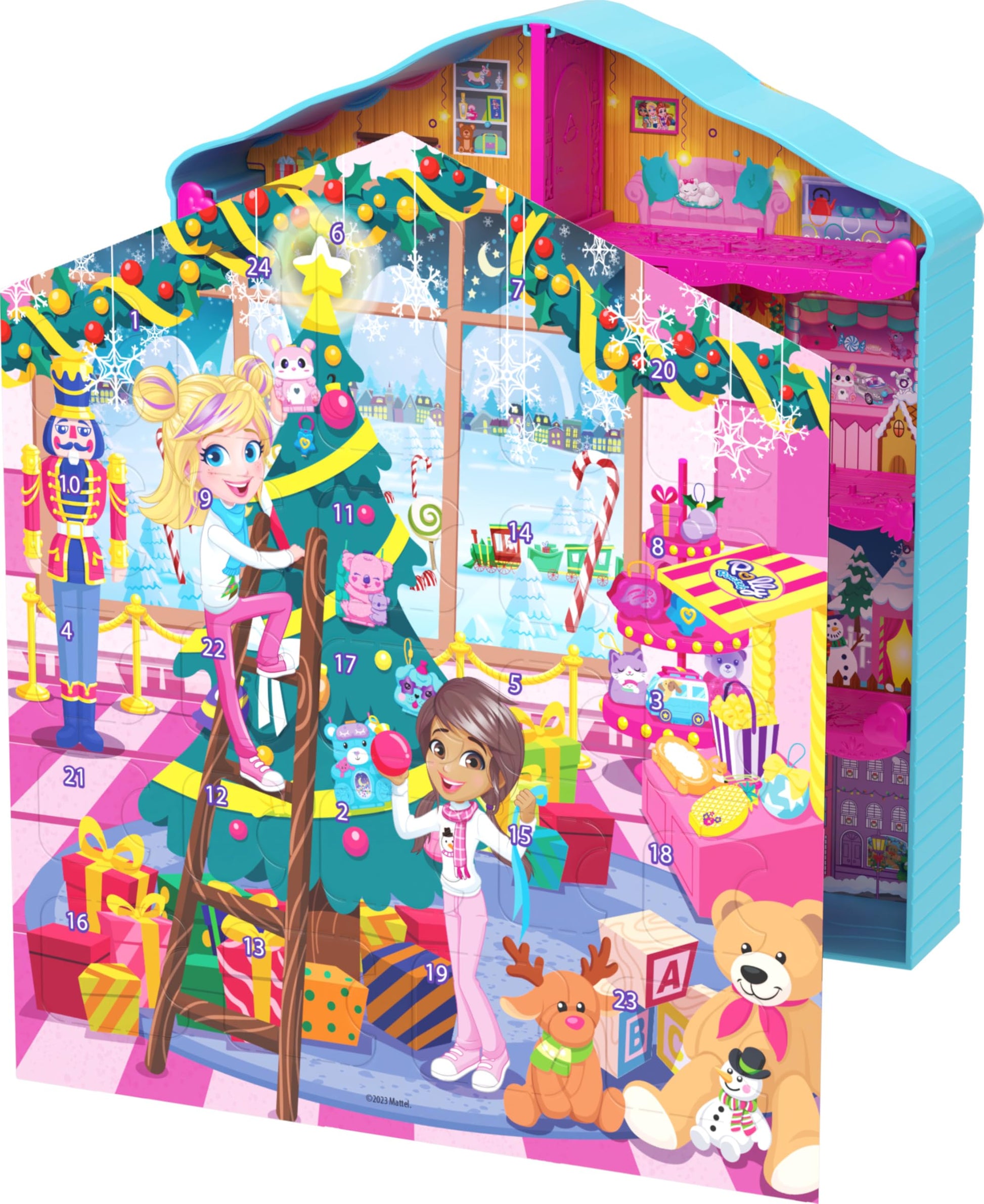 Polly Pocket Dolls Advent Calendar, Gingerbread House Playset with 24 Surprises, Dollhouse Furniture, Toy Car & Holiday Accessories - Medaid International