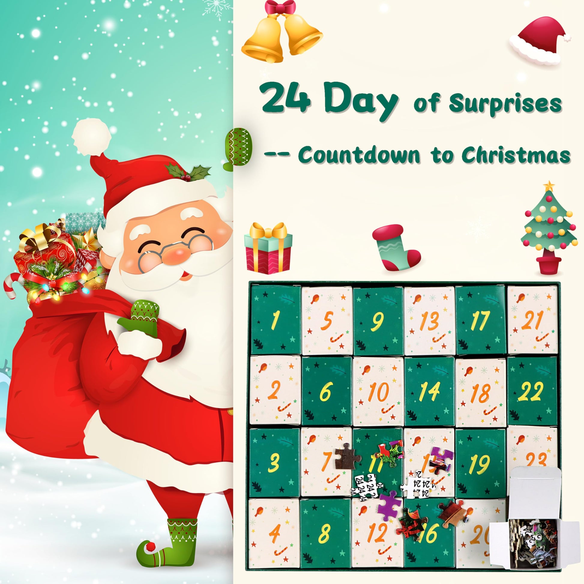 Bestbase Christmas Puppies Advent Calendar 2025 Jigsaw Puzzle - 24 Boxes Packing 1008 Pieces Holiday Puzzle for Adults and Kids, Christmas Countdown Puzzles Gift Decorations 27.5inx19.7in - Medaid International