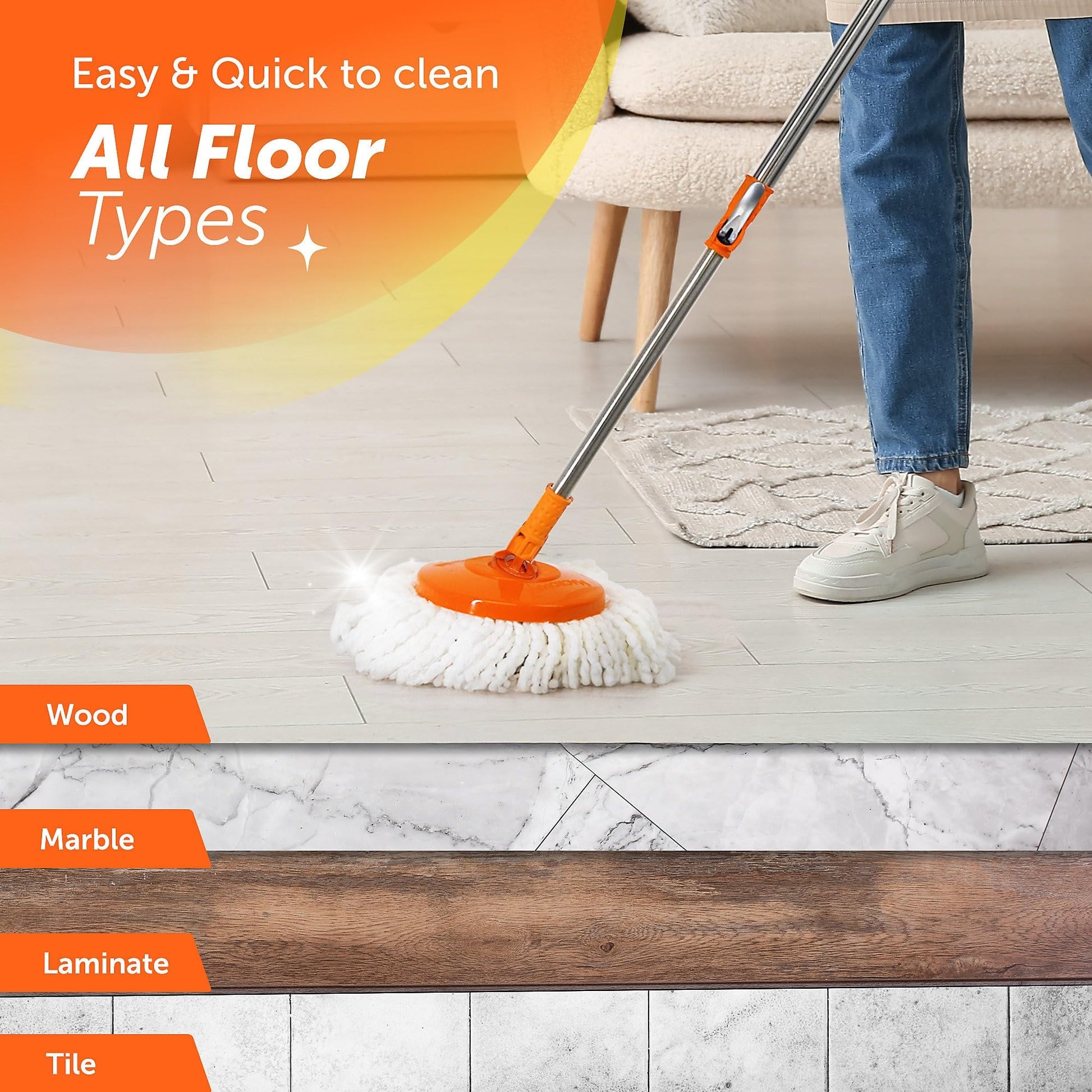 Macromax Faster Spin Mop and Bucket Set – 360° Rotating Microfiber Mop with Smart Drying System – Multi-Surface Floor Cleaning Tool - Medaid International