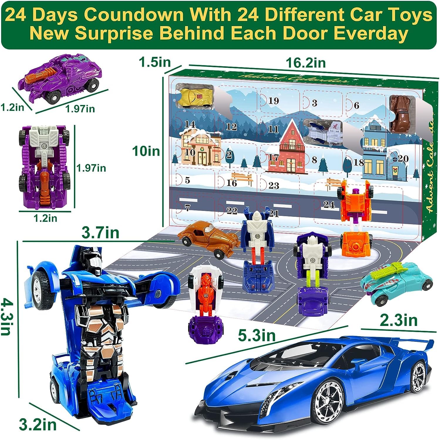 AMENON 24 Pcs Transform Car Robot Toys Christmas Advent Calendar 2025 for Kids Boys, 24 Days Countdown Calendar Large Car Automatic Deformation + 23 Vehicles Xmas Stocking Stuffers Gifts Party Favors - Medaid International