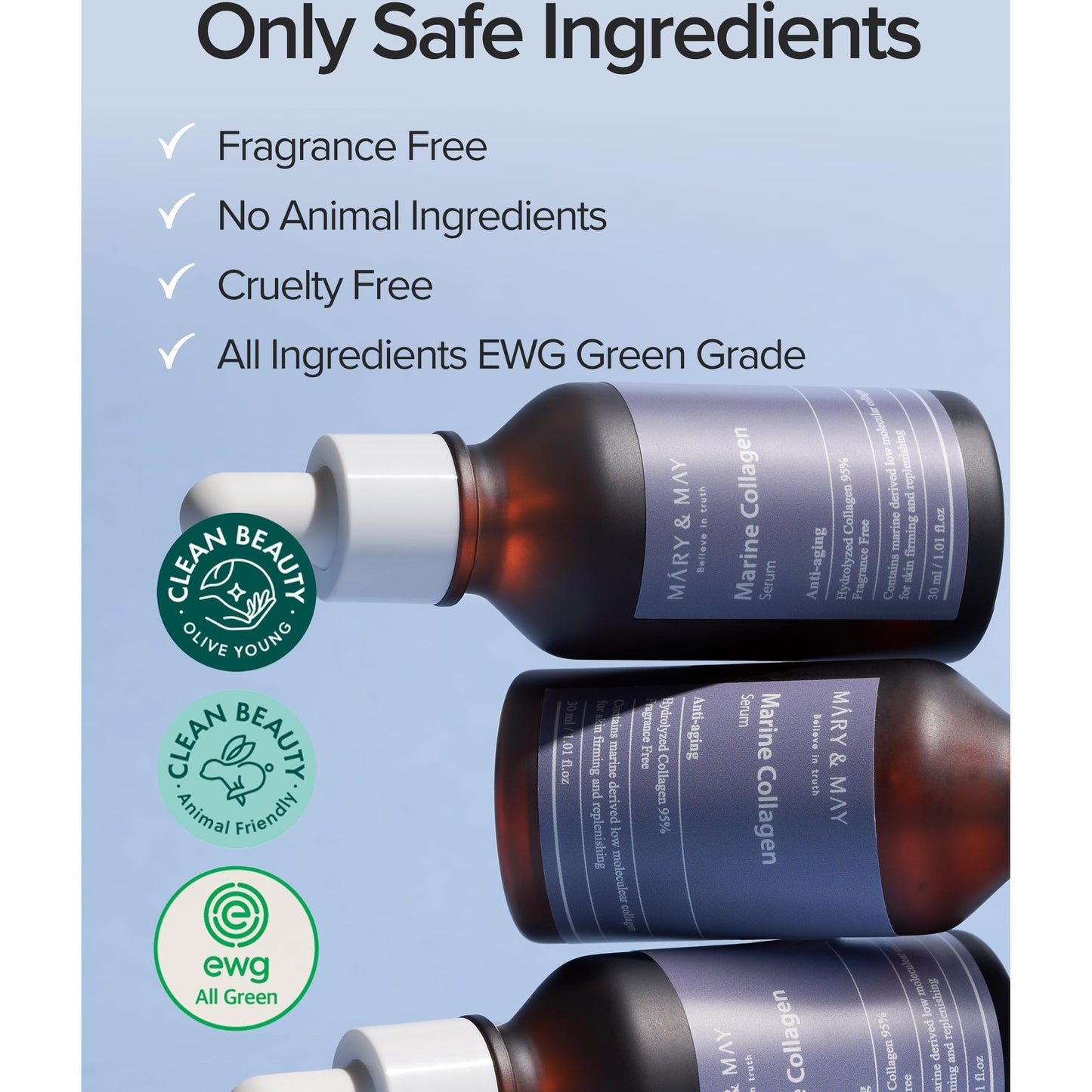 Mary&May Marine Collagen Serum - Hydrolyzed Low Molecular Collagen for Skin Firming and Replenishing, Hydrating - Korean Skincare, Fragrance Free, 1.01 fl.oz. - Medaid International