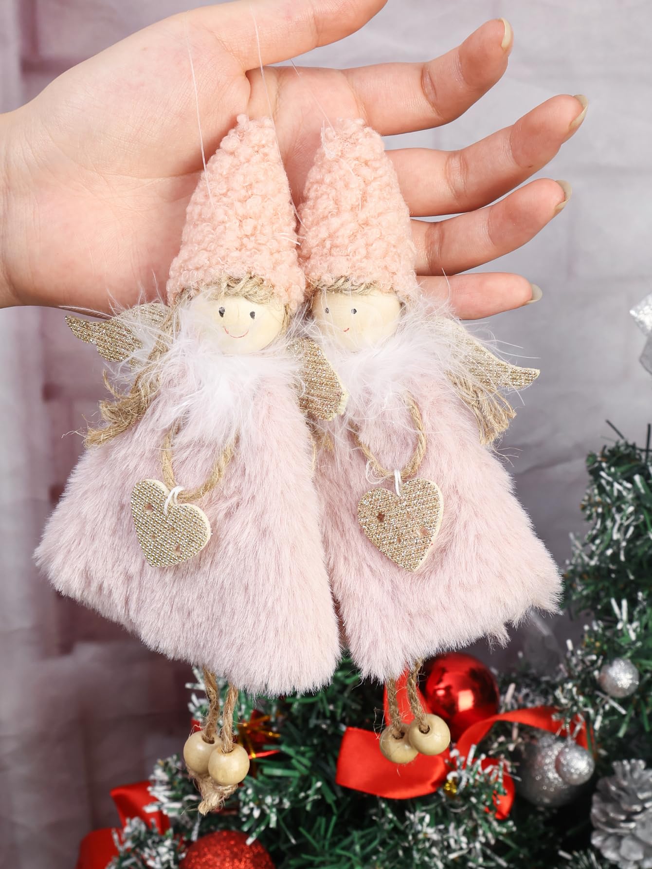 Christmas Pink Plush Angel Decorative Pendant Xmas Tree Hanging Fairy Doll Ornament Festive Home Decor Supplies 20 * 10CM - Medaid International