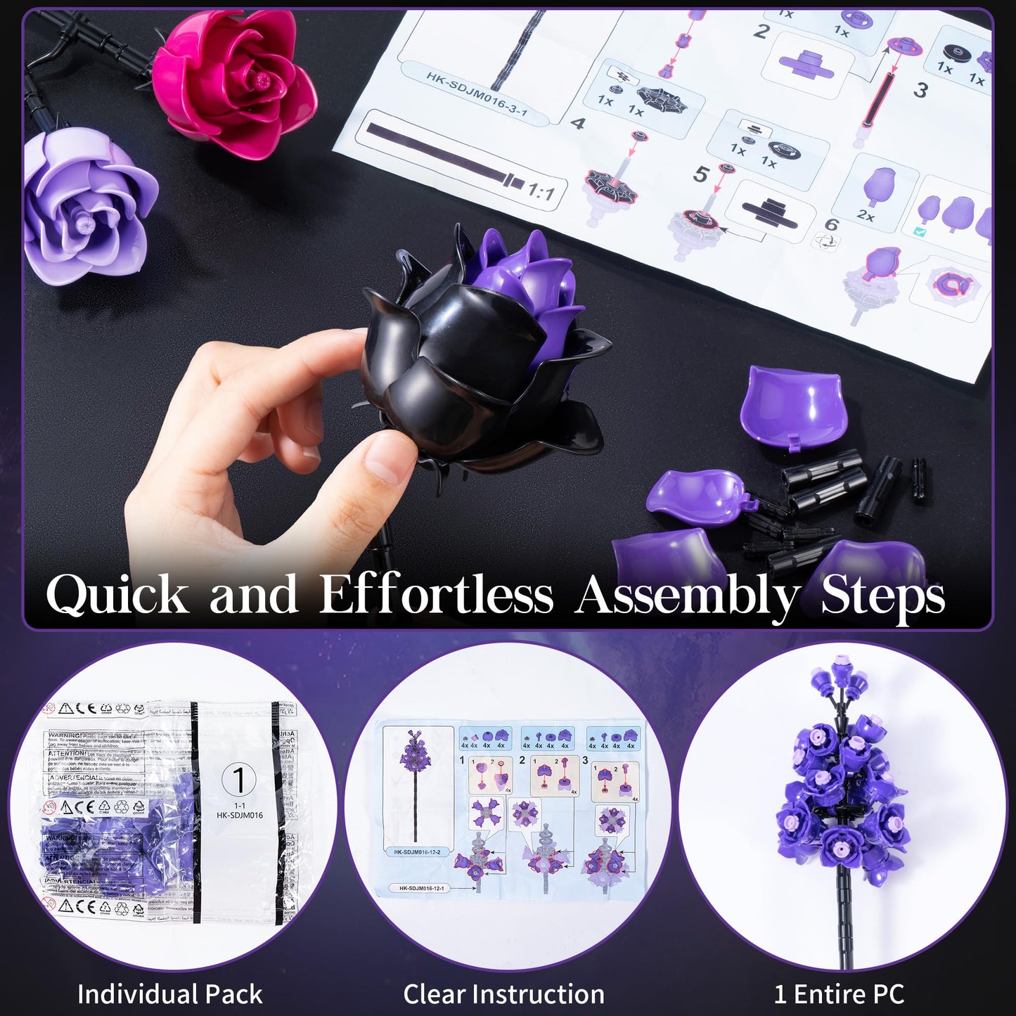 Qinline Purple Rose Advent Calendar 2025 for Adults Teens Kids - Christmas Flower Bouquet Building Blocks 24 Day Countdown Calendar Artificial Botanical Collectio Halloween Home Decor Gifts for Women - Medaid International