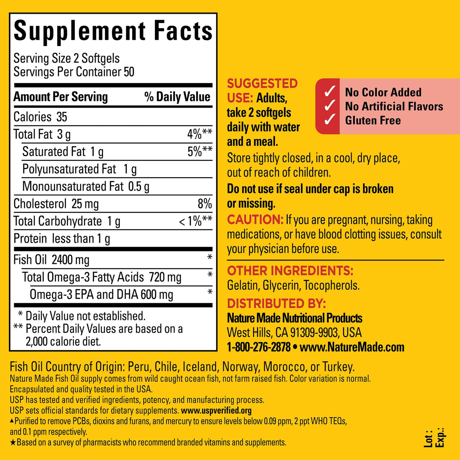 Nature Made Fish Oil Omega 3 Supplements, 1200mg Softgels, Omega 3 Fish Oil for Healthy Heart Support, 100 Softgels, 50 Day Supply - Medaid International