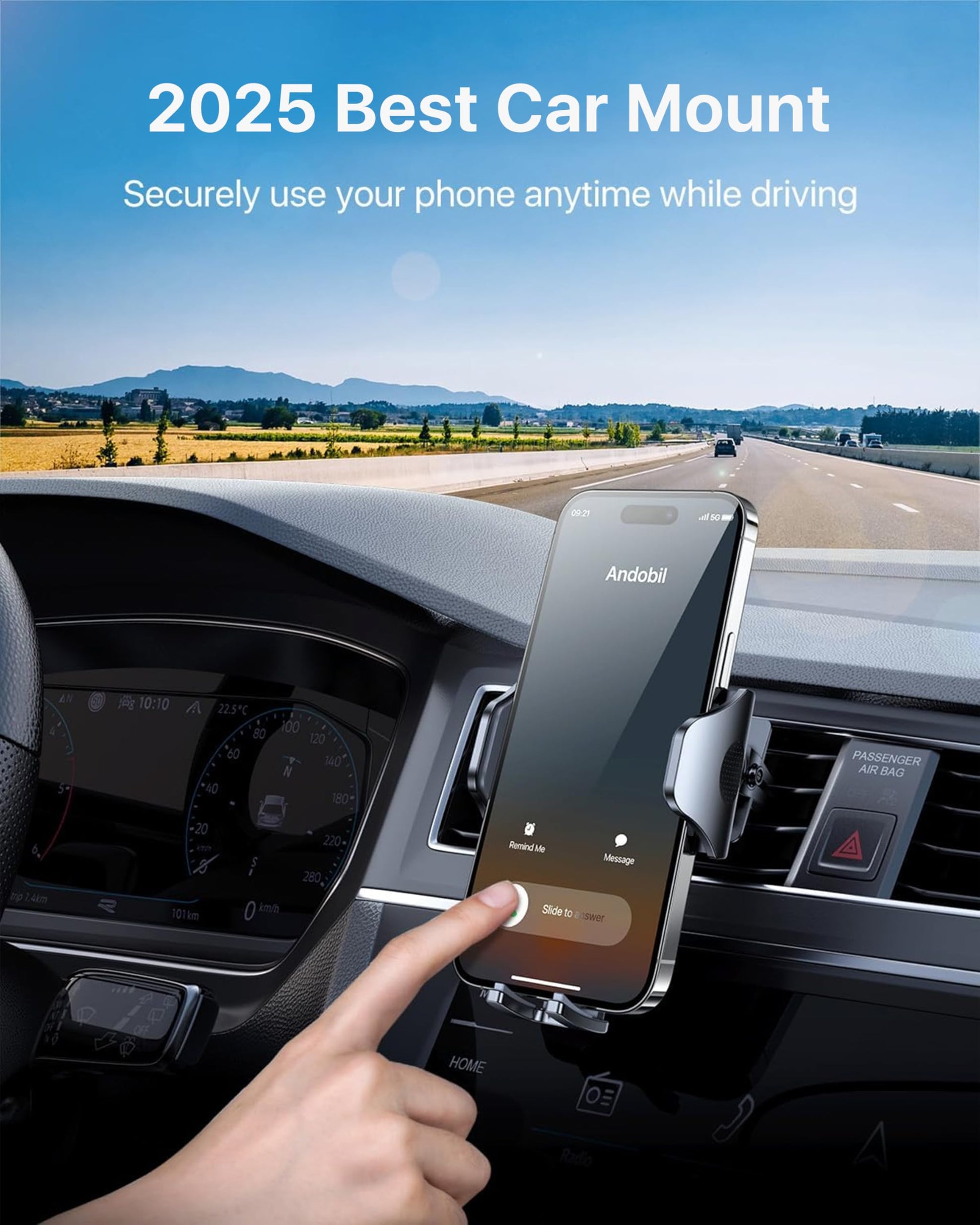 andobil Phone Holders for Your Car - Air Vent Phone Mount, Ultra-Stable Metal Clip with Anti-Shake & 360° Rotation, Universal Car Mount Fit iPhone 17/16/15/14/13/12 Pro Max/Android/Samsung Galaxy - Medaid International