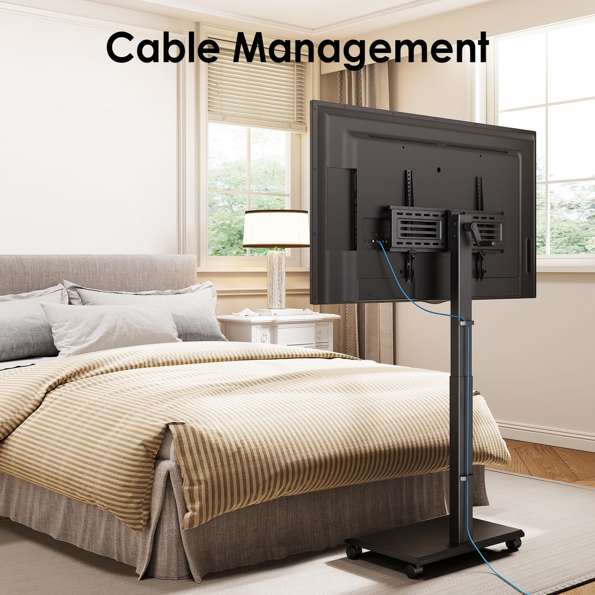 FITUEYES Hand Crank Lift TV Stand with Wheels, Tilt & Swivel Rolling TV Stand for 32-75Inch TVs, Free Height Adjustable Mobile Television Stand Holds up to 88Lbs, Iron Base Max VESA 600x400mm - Medaid International