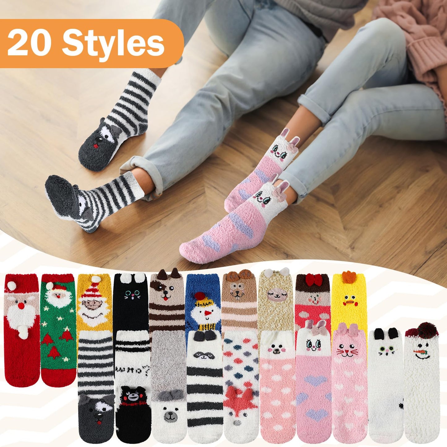 Chuarry 20 Pairs Women Fuzzy Socks Bulk Winter Fluffy Warm Sleeping Cozy Slipper Socks with Grips for Woman Christmas Gifts - Medaid International