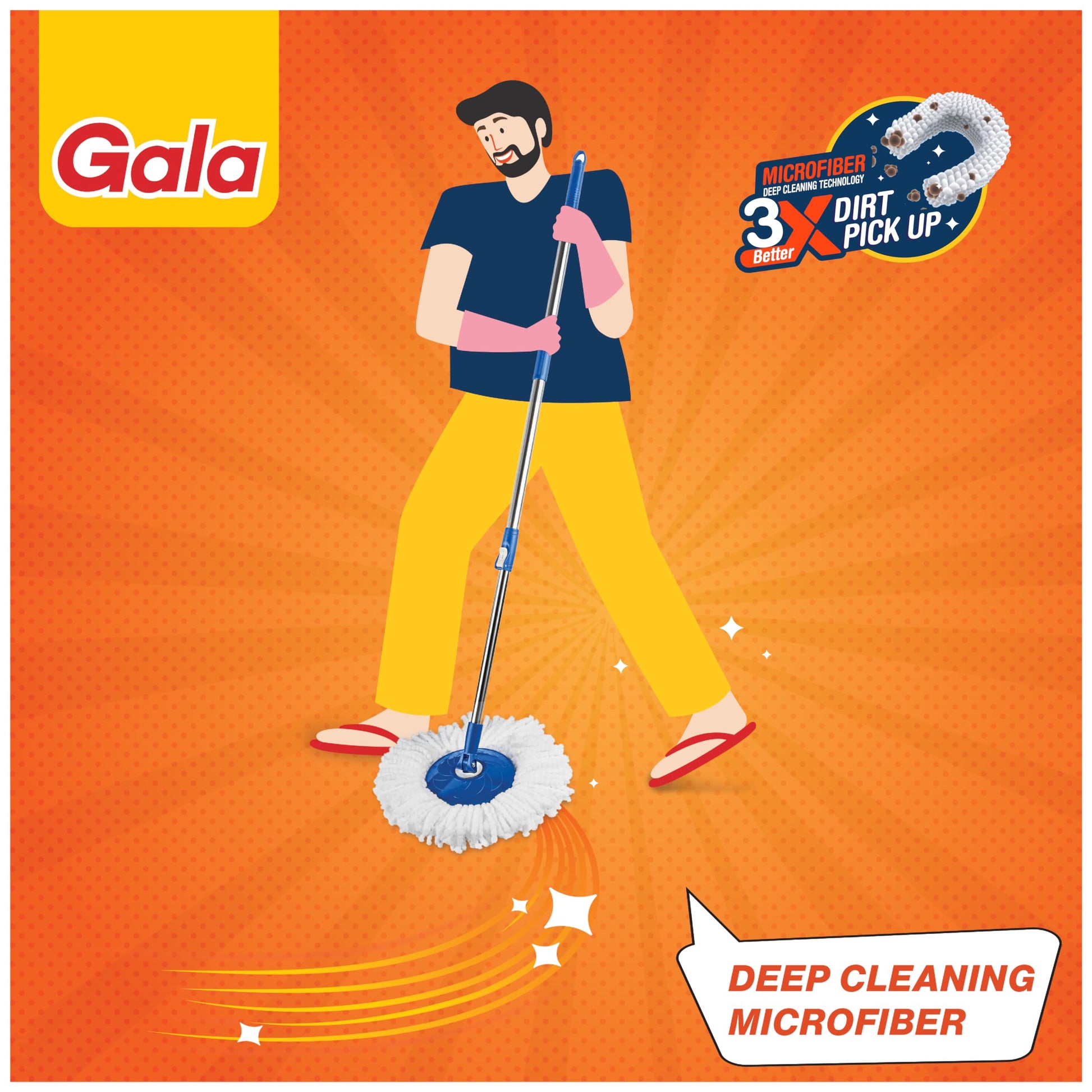 Gala Jet Spin Mop, Steel Winger & Big Wheels, 2 Microfiber Refills, Floor Cleaning Mop Stick with Bucket, pocha for Floor Cleaning, Mopping Set (White and Blue) - Medaid International