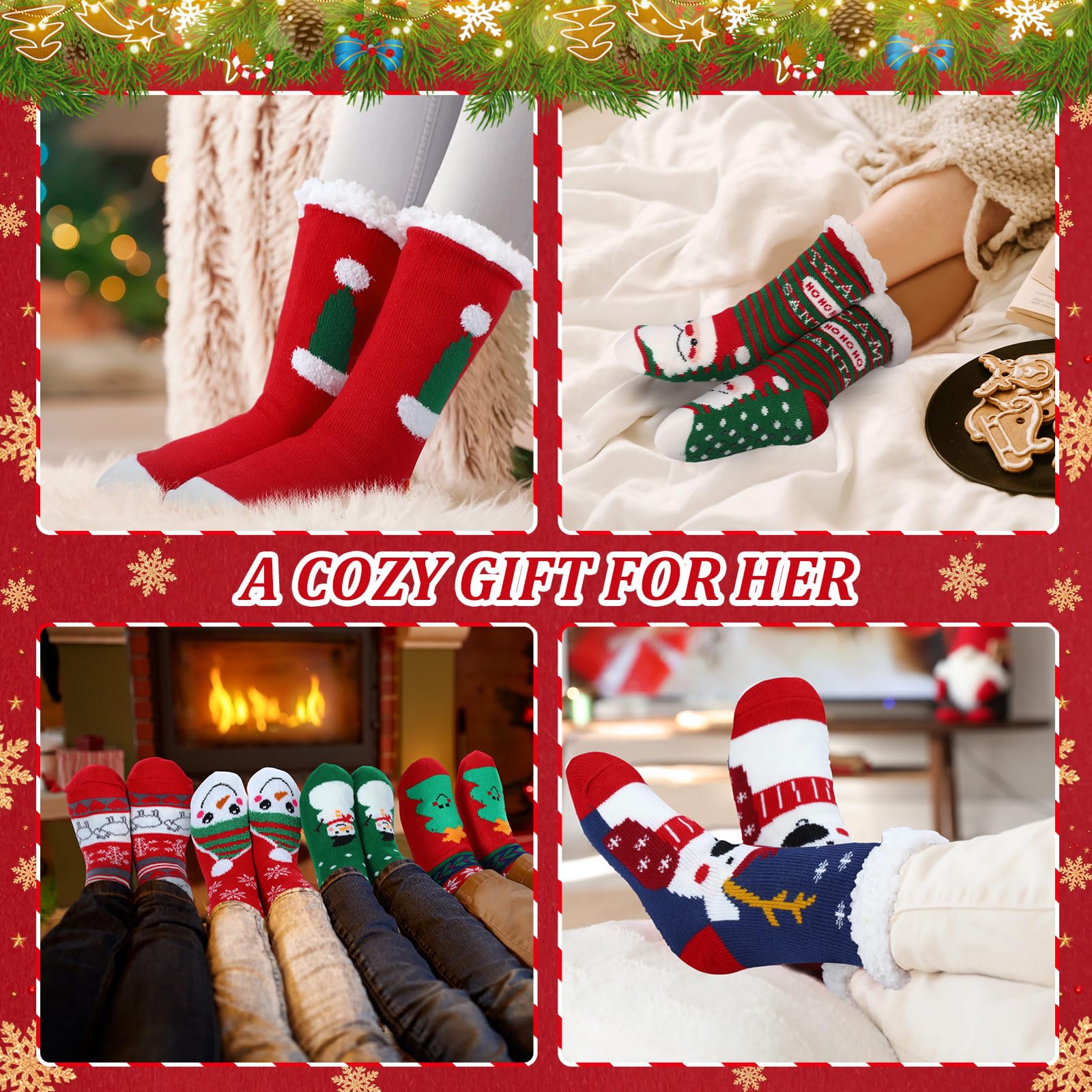 Cutecrop 16 16/24 Pairs Christmas Slipper Socks for Women Men Fuzzy Non-slip Cozy Fluffy Holiday Thermal Socks Bulk Gifts (Black Snowman) - Medaid International