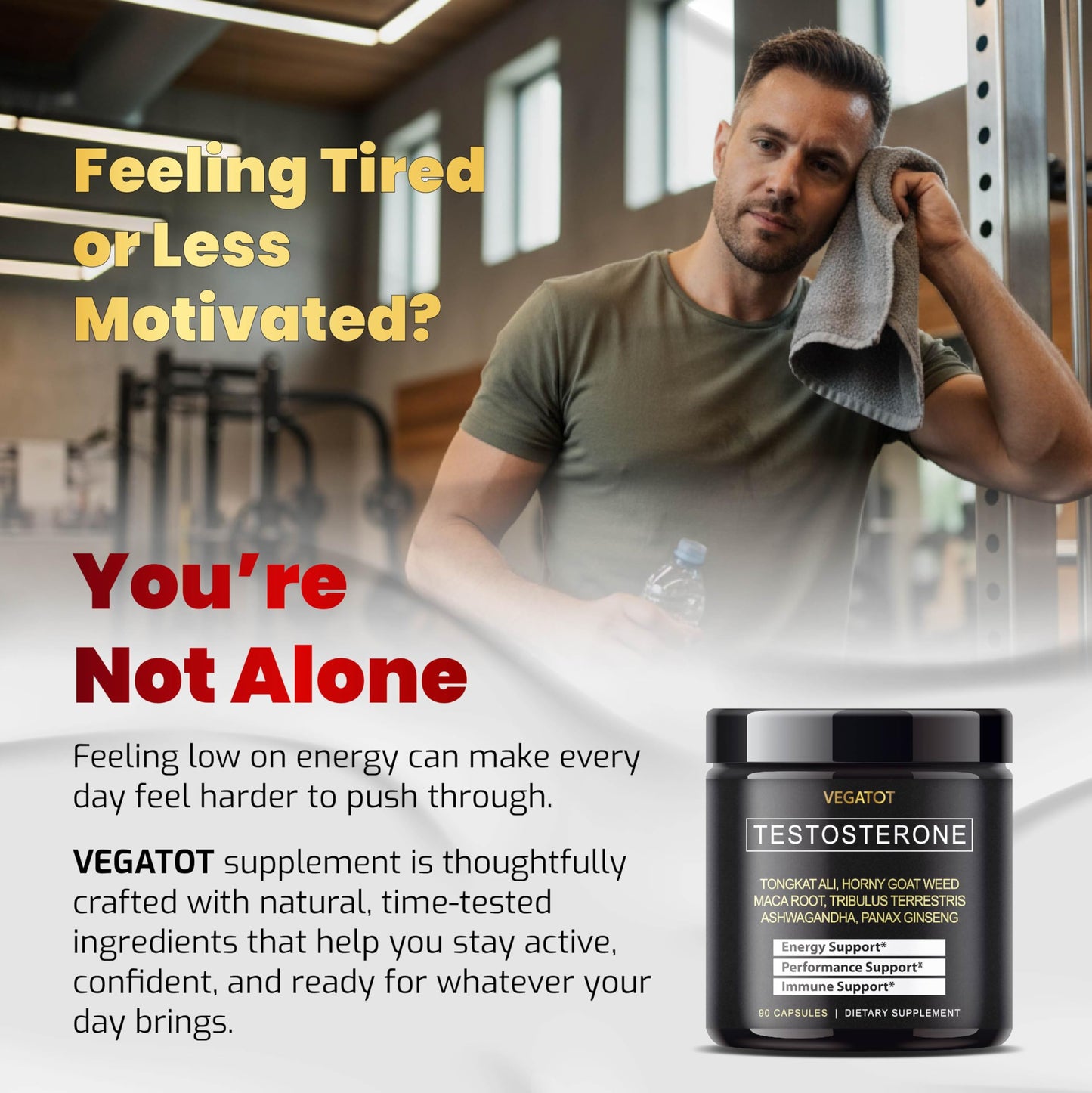 VEGATOT 𝟴 𝗜𝗡 𝟭 Testo Support - Boost Performance with Tongkat Ali, Panax Ginseng, Maca Root, Ashwagandha, Tribulus - Energy, Stamina, Circulation Support - Medaid International