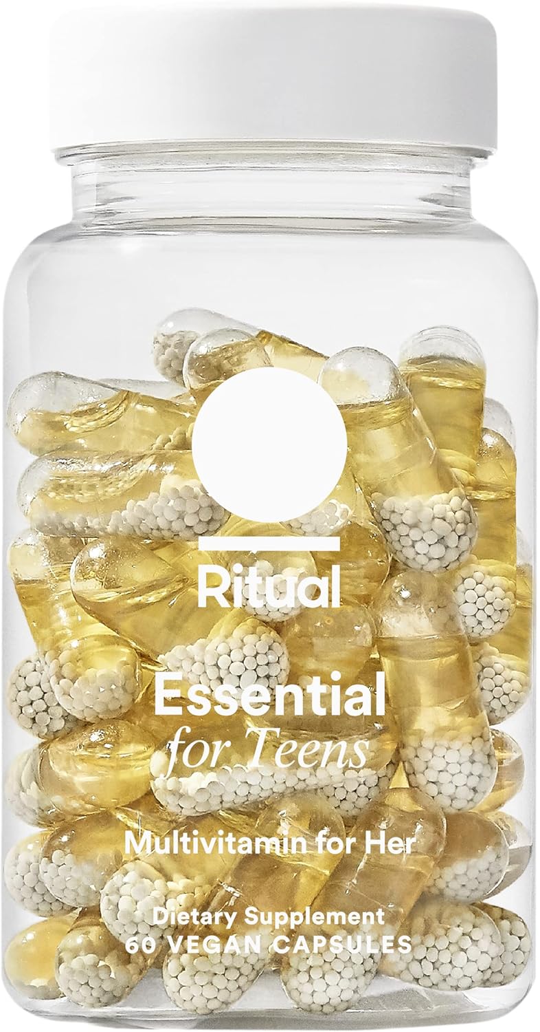 Ritual Teen Vitamins for Girls - Zinc, Vitamin A and D3 for Immune Function Support*, Omega-3 DHA & B12 for Brain Health, Non-GMO, Mint Essenced, 30 Day Supply, 60 Vegan Capsules - Medaid