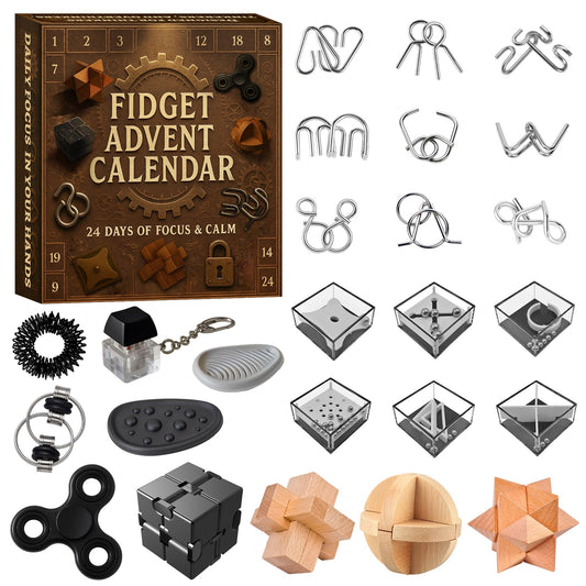 Rubypop Fidget Advent Calendar 2025, 24 Day Brain Teaser Christmas Countdown Wooden & Metal Puzzle Toys, Holiday Gifts for Kids Teens Adults - Medaid International