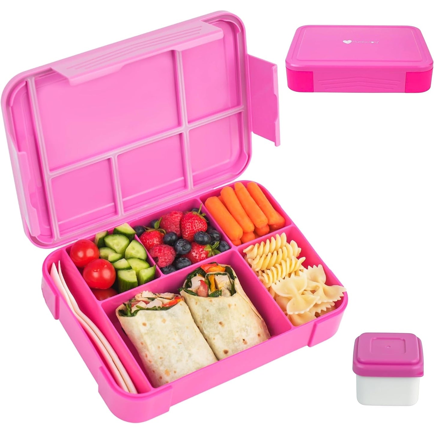 Mumfactory® Lunch Box For Kids School, Bento Lunch Box Kids Adults, Leakproof with 5 Compartments and Cutlery Set, 1330 ML (Pink) - Medaid