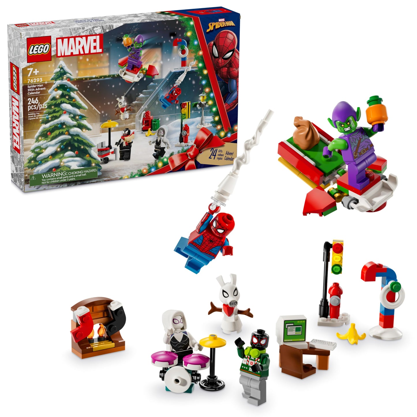 LEGO Marvel Spider-Man Advent Calendar 2024 for Kids - Christmas Advent Calendar with Mini Builds & 5 Minifigures, Ages 7+ - Spider-Man Toy for Boys & Girls - Gift Idea for Holidays - 76293 - Medaid International