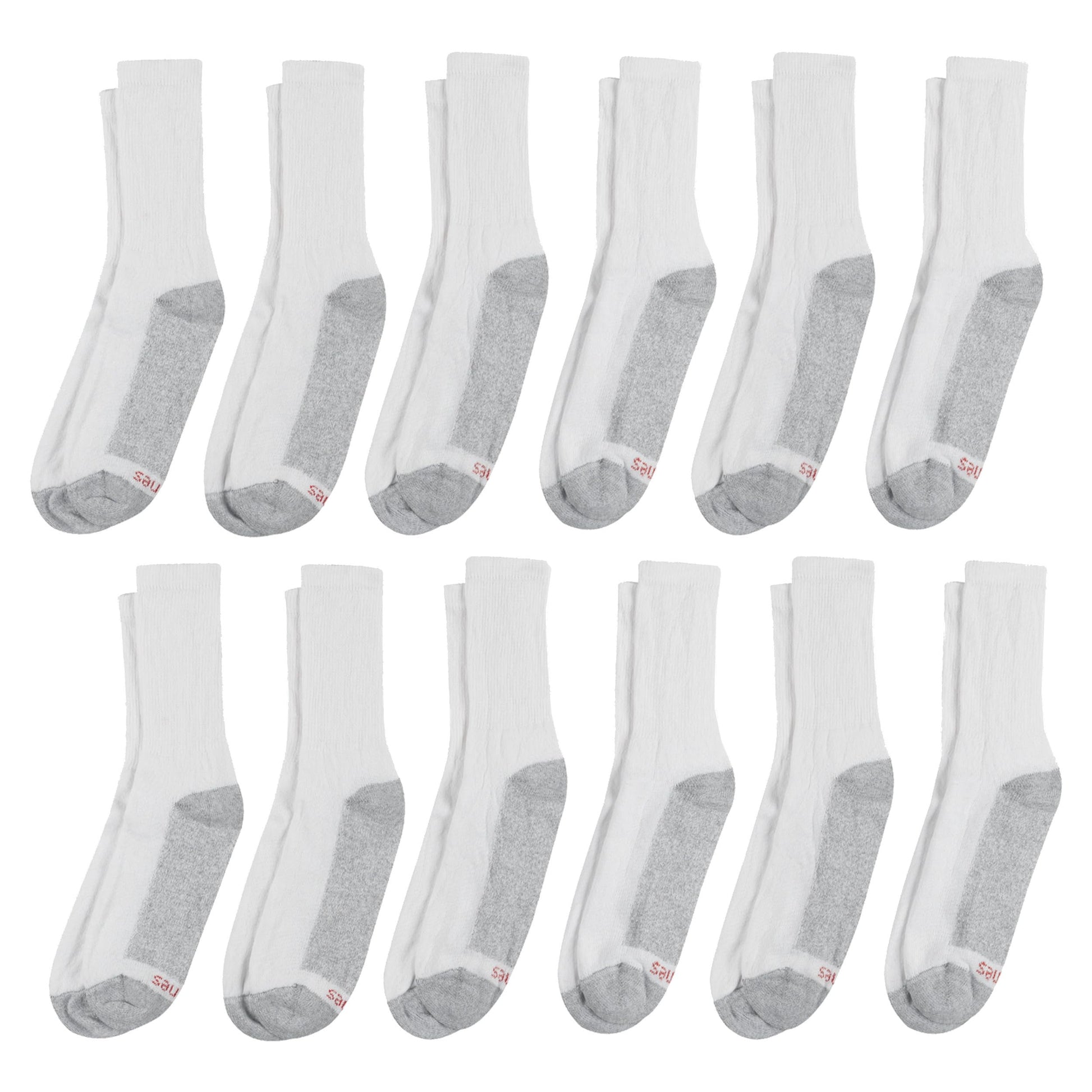 Hanes Mens Double Tough Socks, 12-pair Pack Crew Socks, White/Grey Foot Bottom, 6-12 - Medaid International