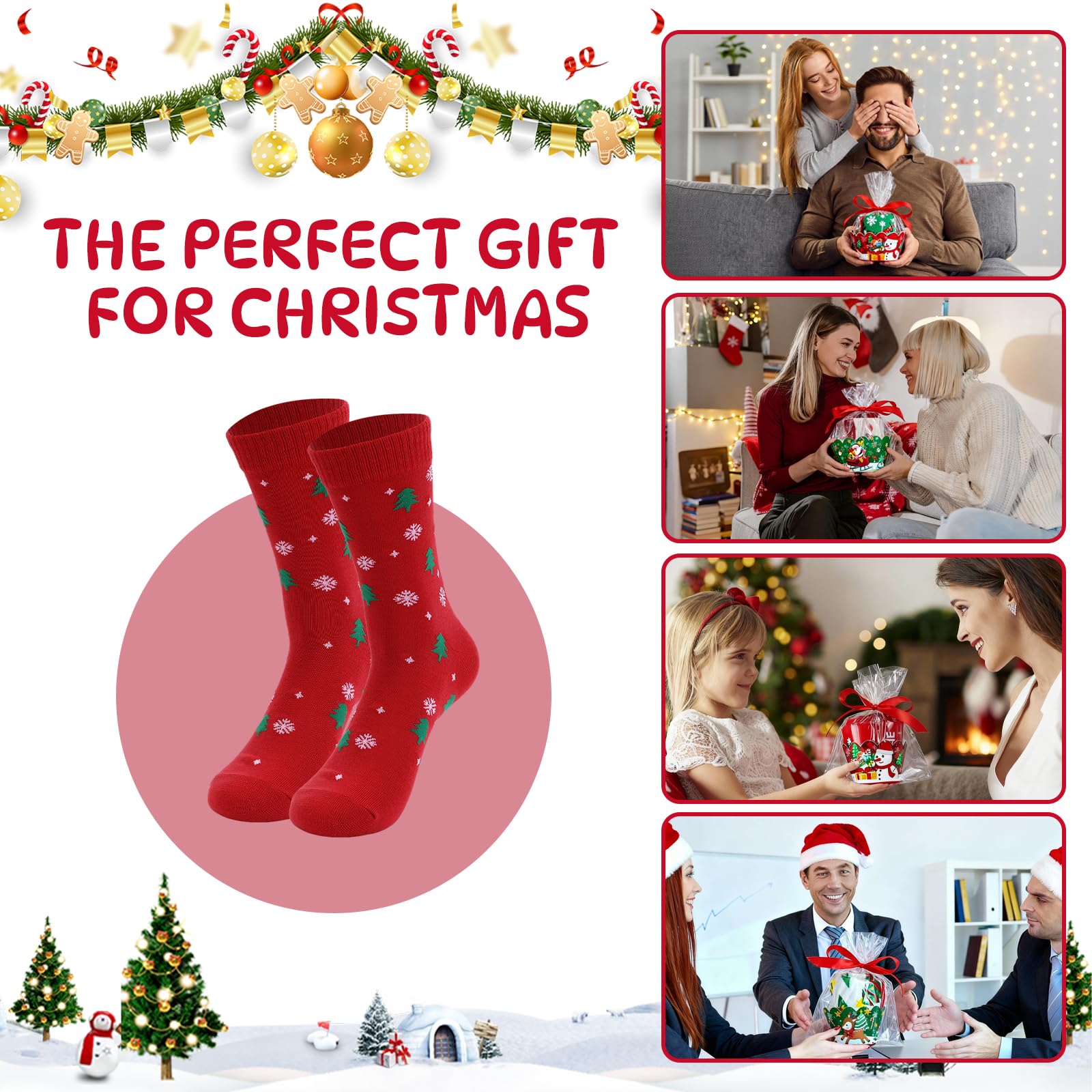 EUBUY 24 Pairs Christmas Cupcake Socks DIY Gift, Christmas Socks Warm Soft Xmas Crew Sock for Women Men Girls Gift Packaging - Medaid International