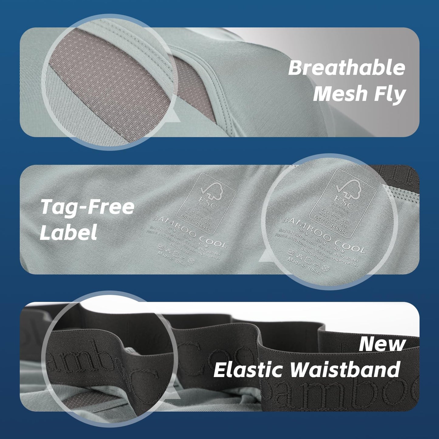 BAMBOO COOL Men's Ultra Breathable Underwear Mesh Boxer Briefs with Lightwight Wasitband,No Ride Up,Multipack - Medaid International